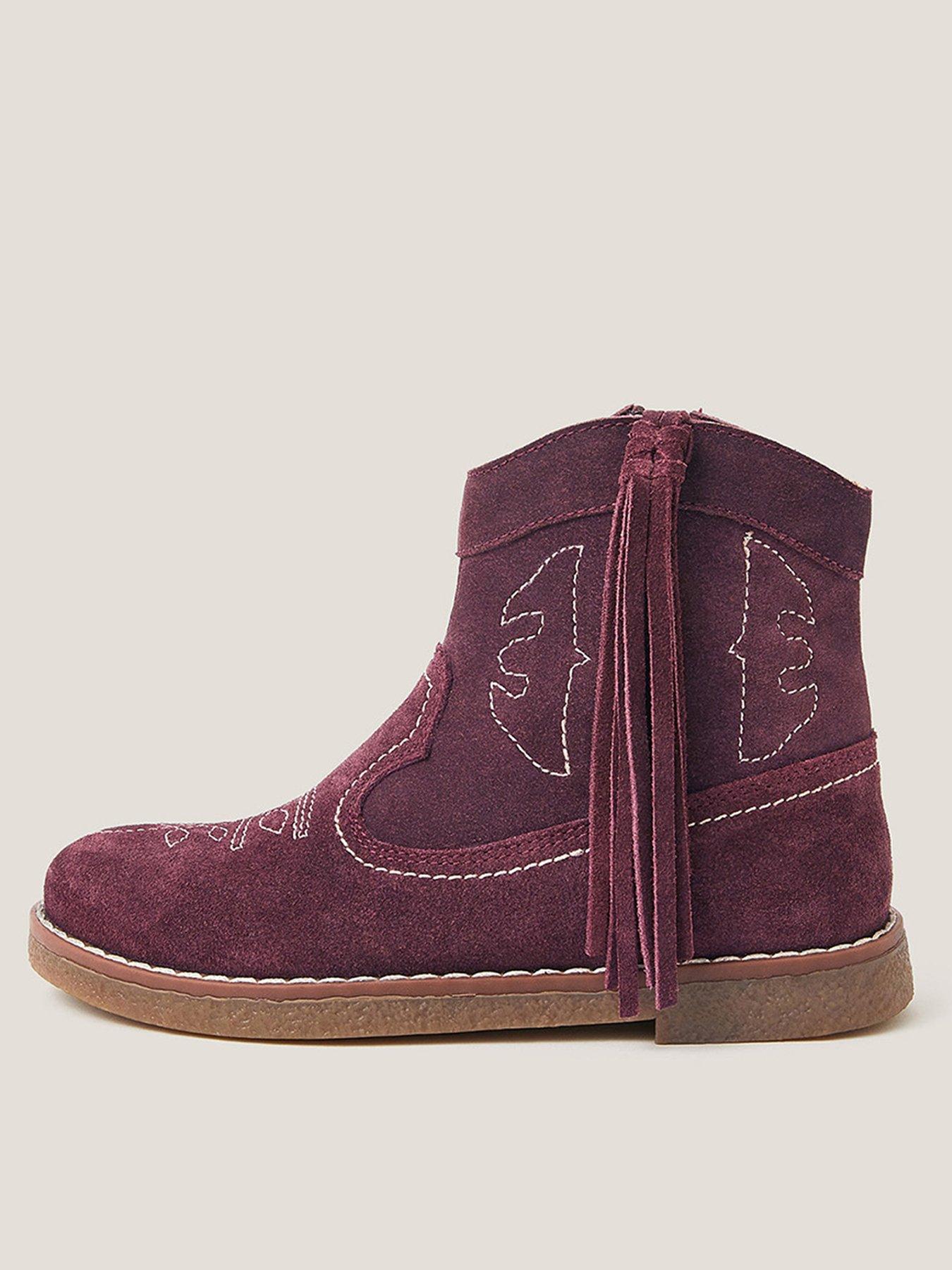 image of monsoon-girls-suede-western-boots-burgundy