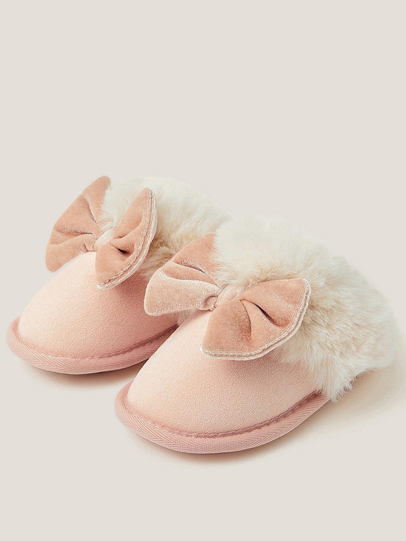 undefined Girls Velvet Bow Slippers - Pink