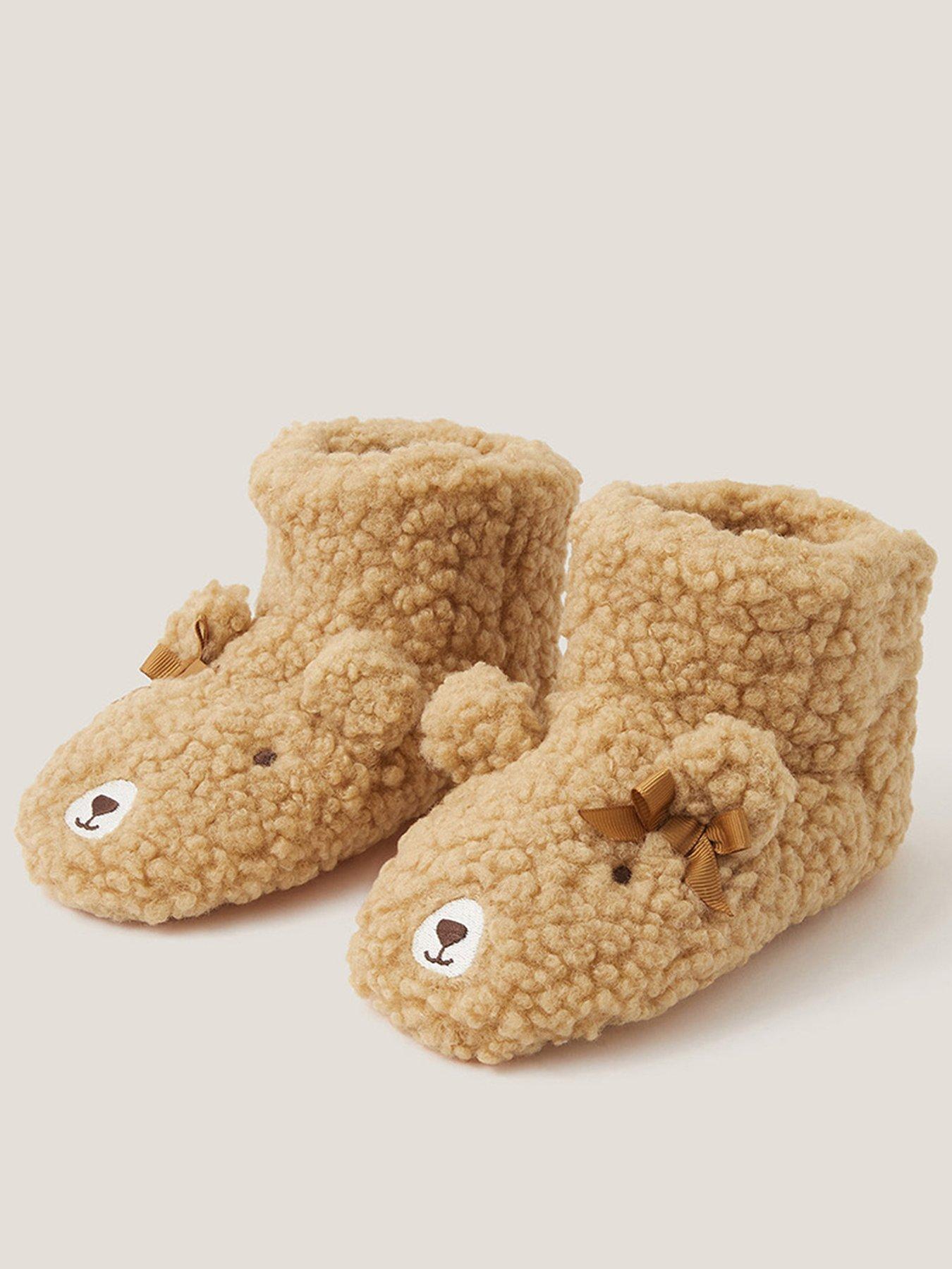 undefined Girls Teddy Bear Bow Slippers - Brown
