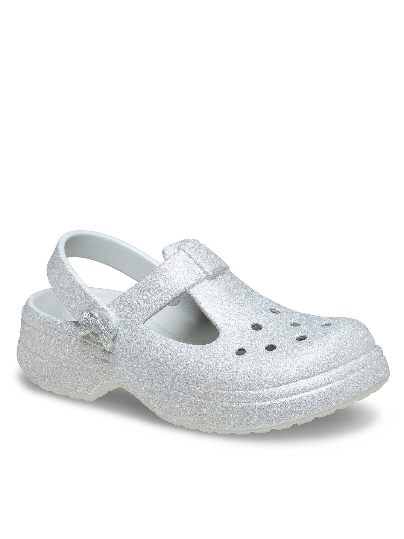  image of crocs-classic-mary-jane-bow-glitter-clog-grey