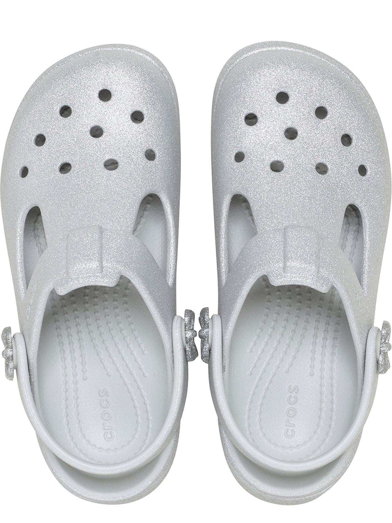  image of crocs-classic-mary-jane-bow-glitter-clog-grey