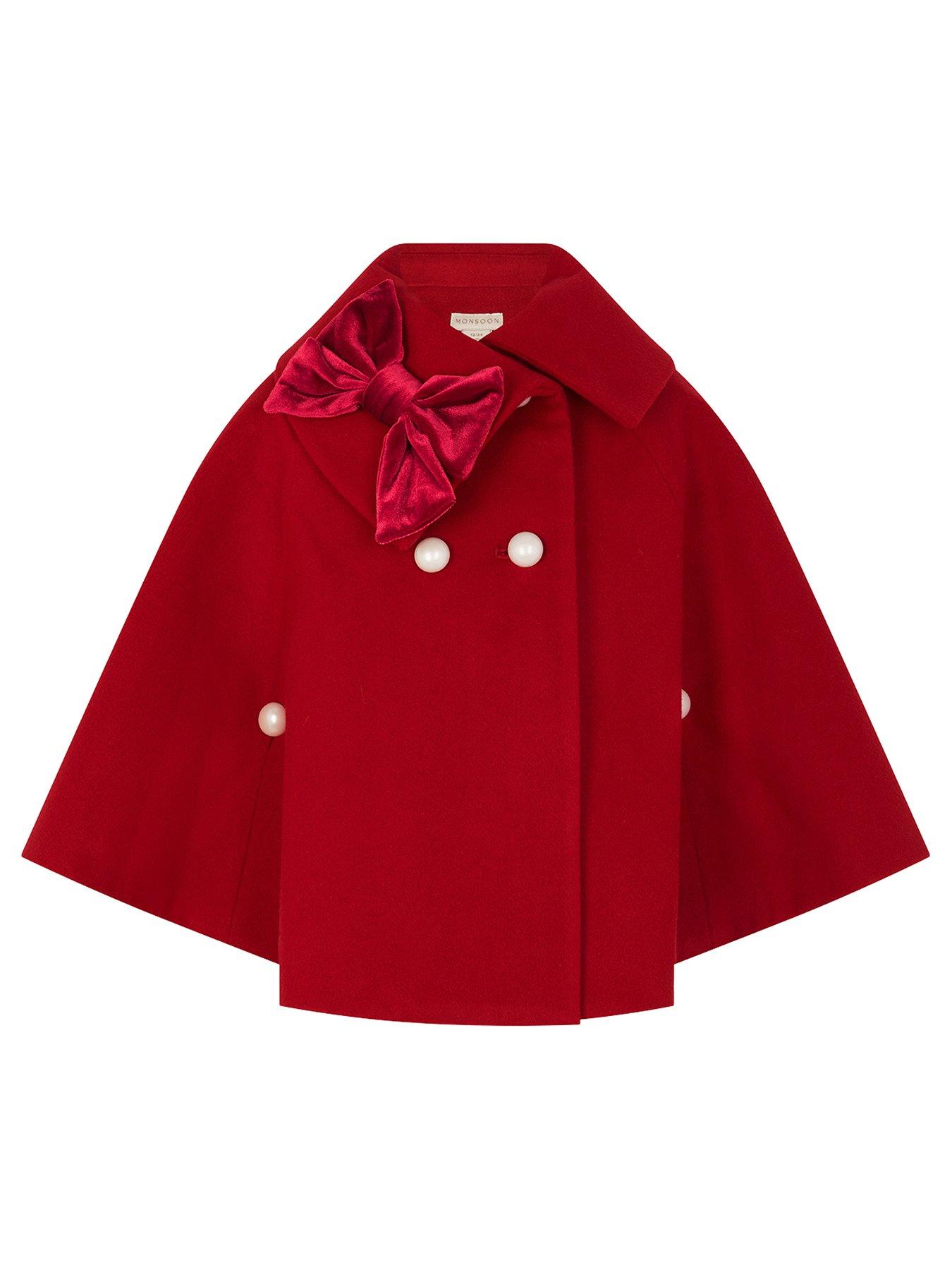 Image 1 of 3 of Monsoon Girls Velvet Bow Cape - Red