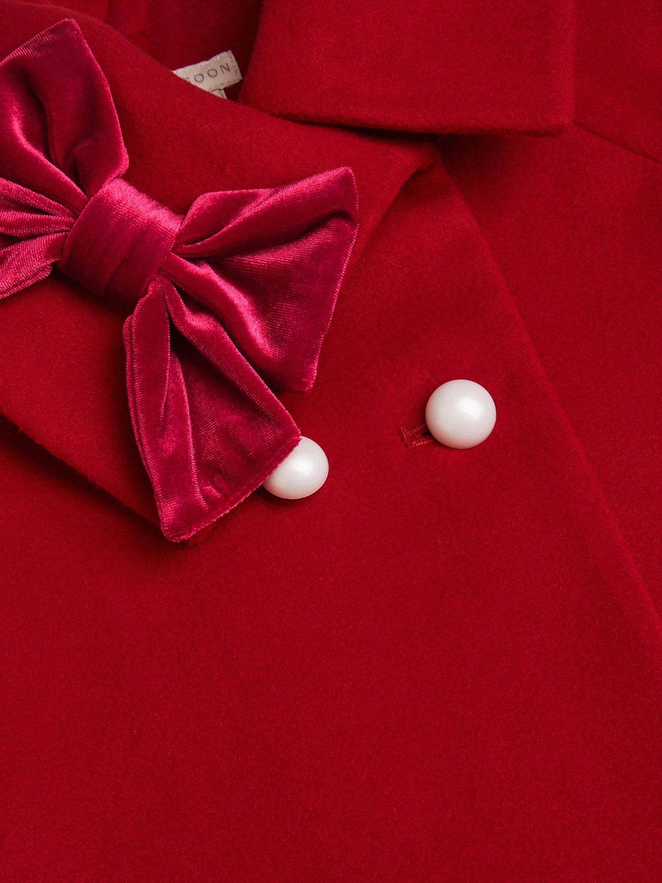 Image 3 of 3 of Monsoon Girls Velvet Bow Cape - Red