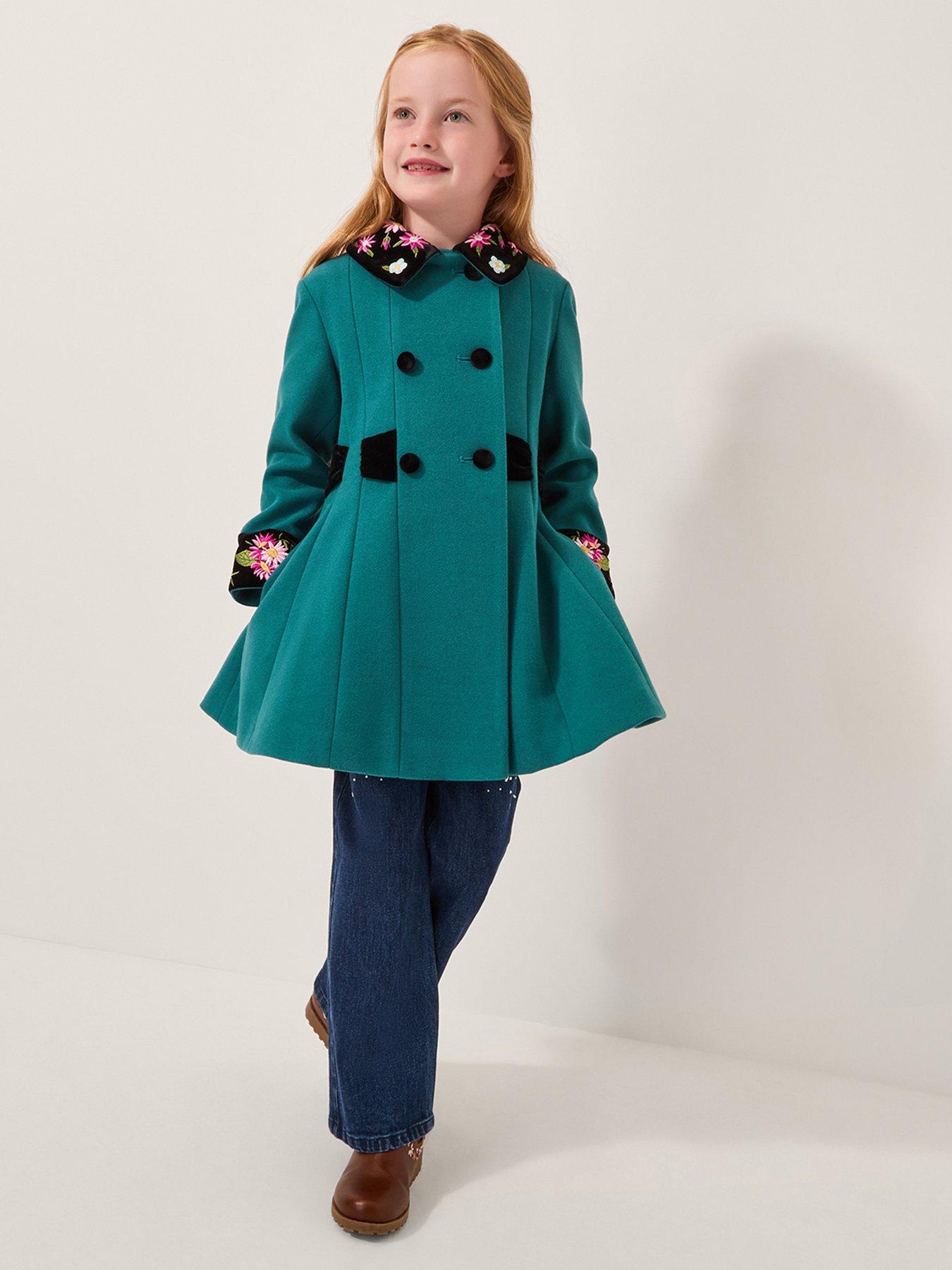 Image 1 of 4 of Monsoon Girls Wool Velvet Coat - Green