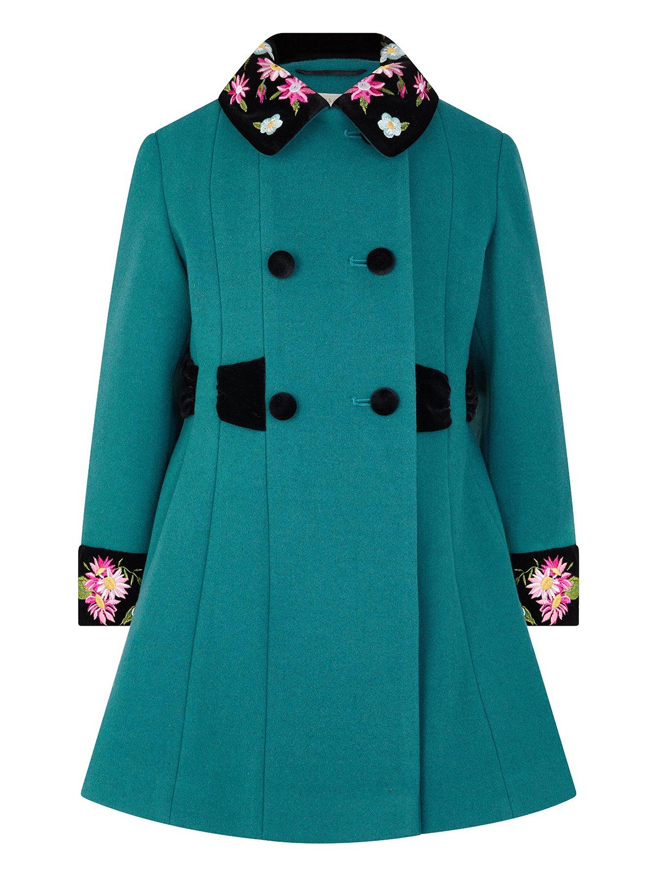 Image 2 of 4 of Monsoon Girls Wool Velvet Coat - Green