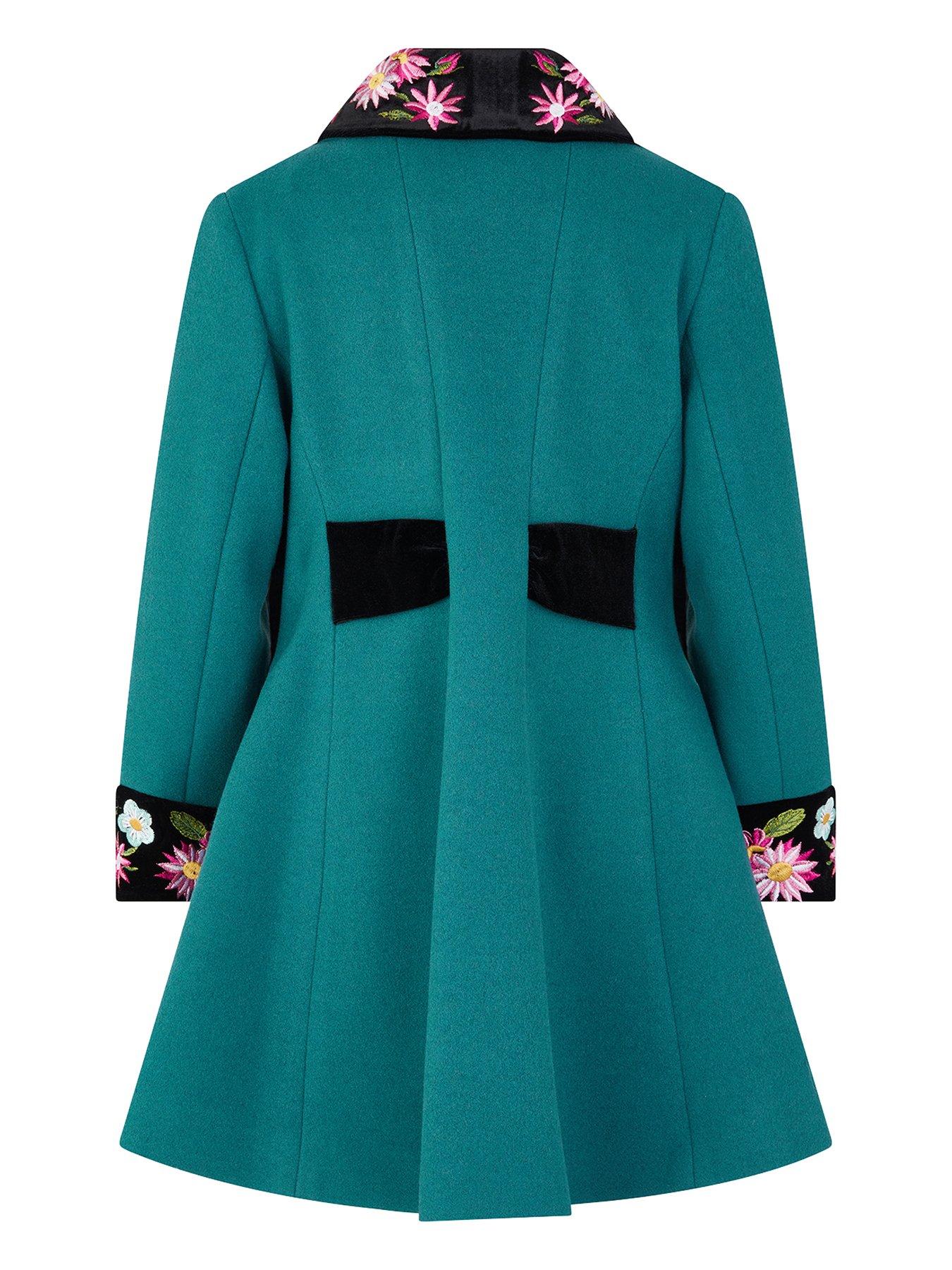 Image 3 of 4 of Monsoon Girls Wool Velvet Coat - Green