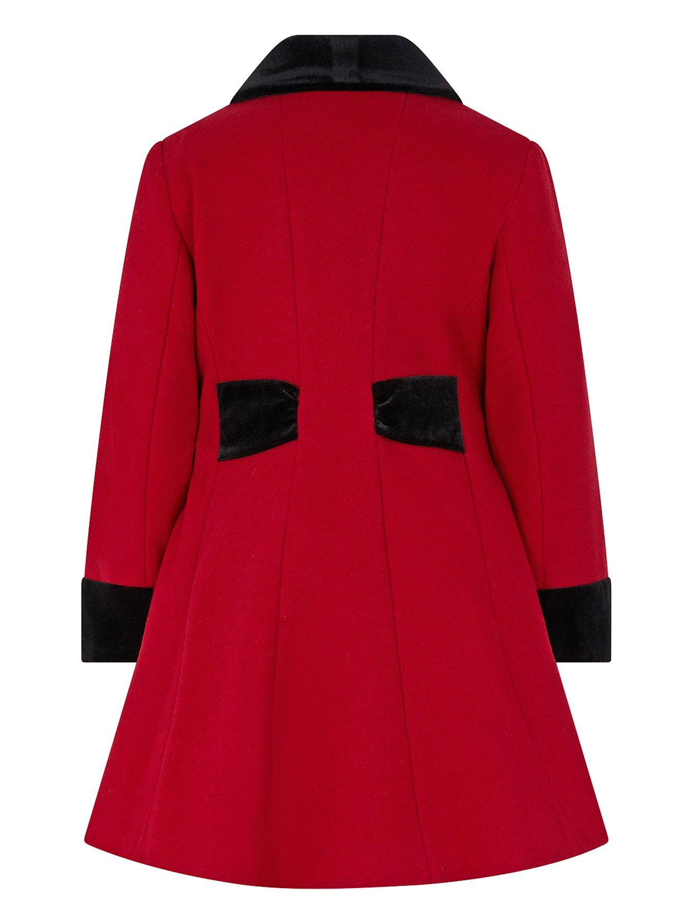 Image 2 of 3 of Monsoon Girls Poppy Wool Velvet Coat - Red