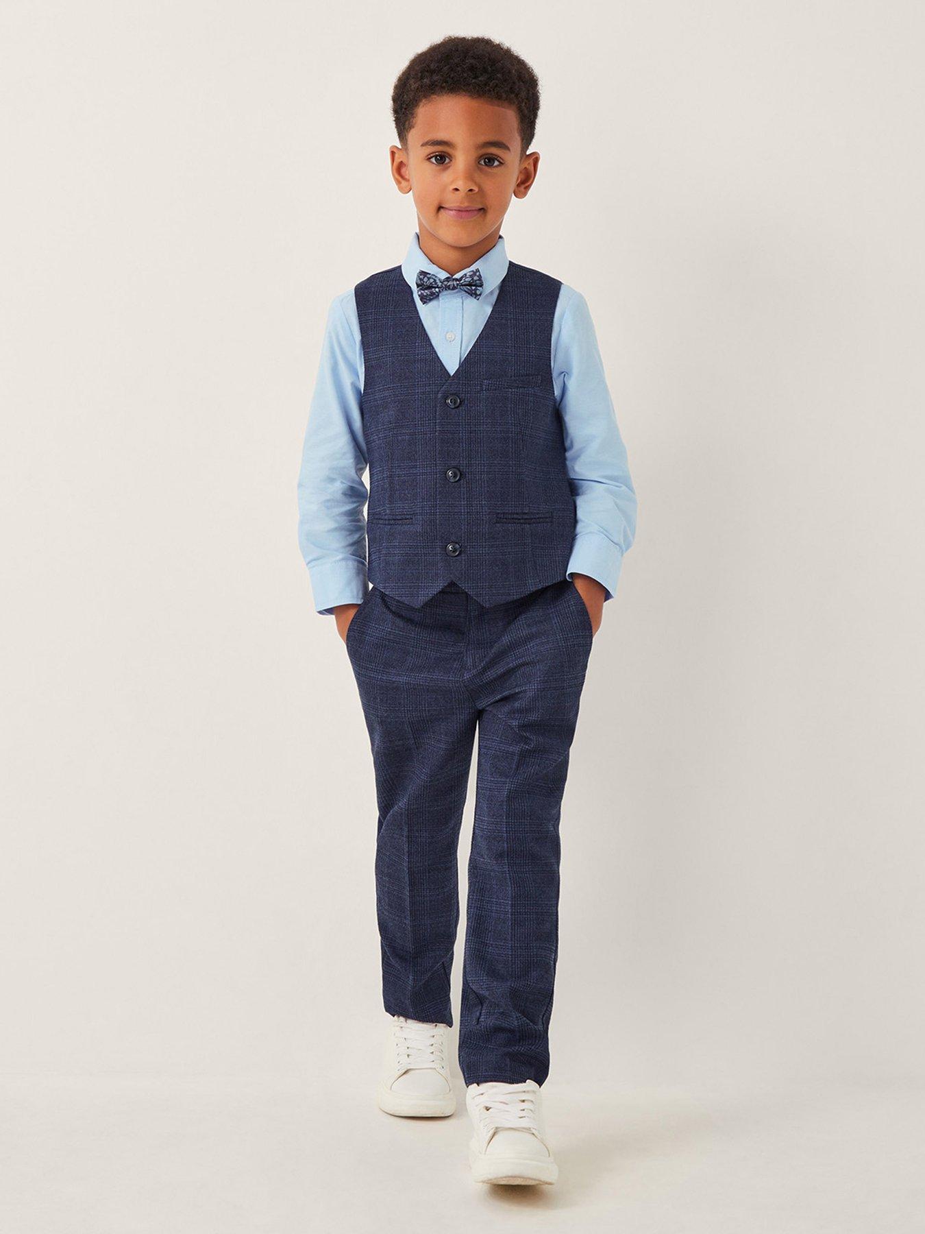 undefined Boys 4 Piece Oliver Check Suit - Navy