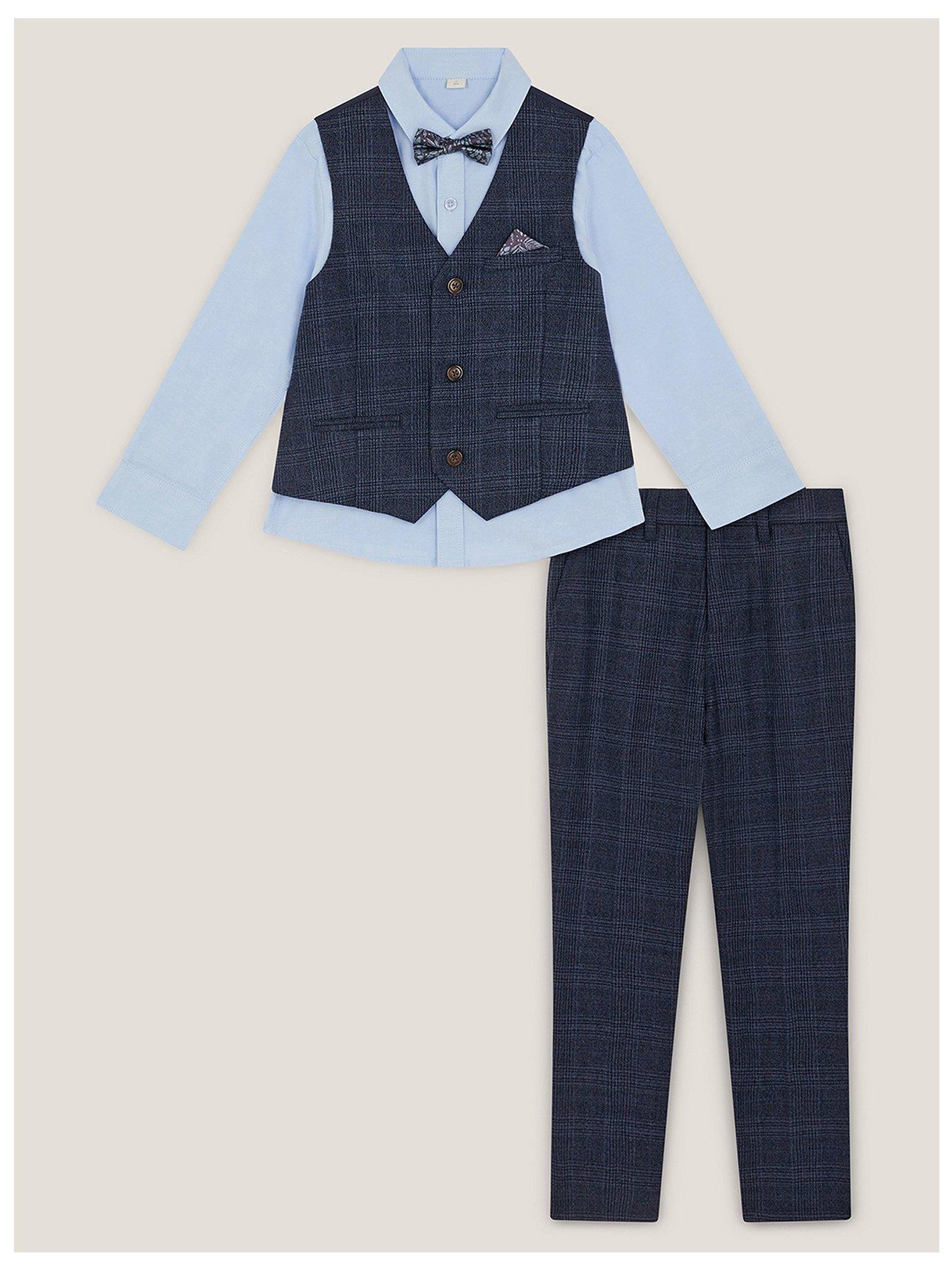 Image 2 of 4 of Monsoon Boys 4 Piece Oliver Check Suit - Navy