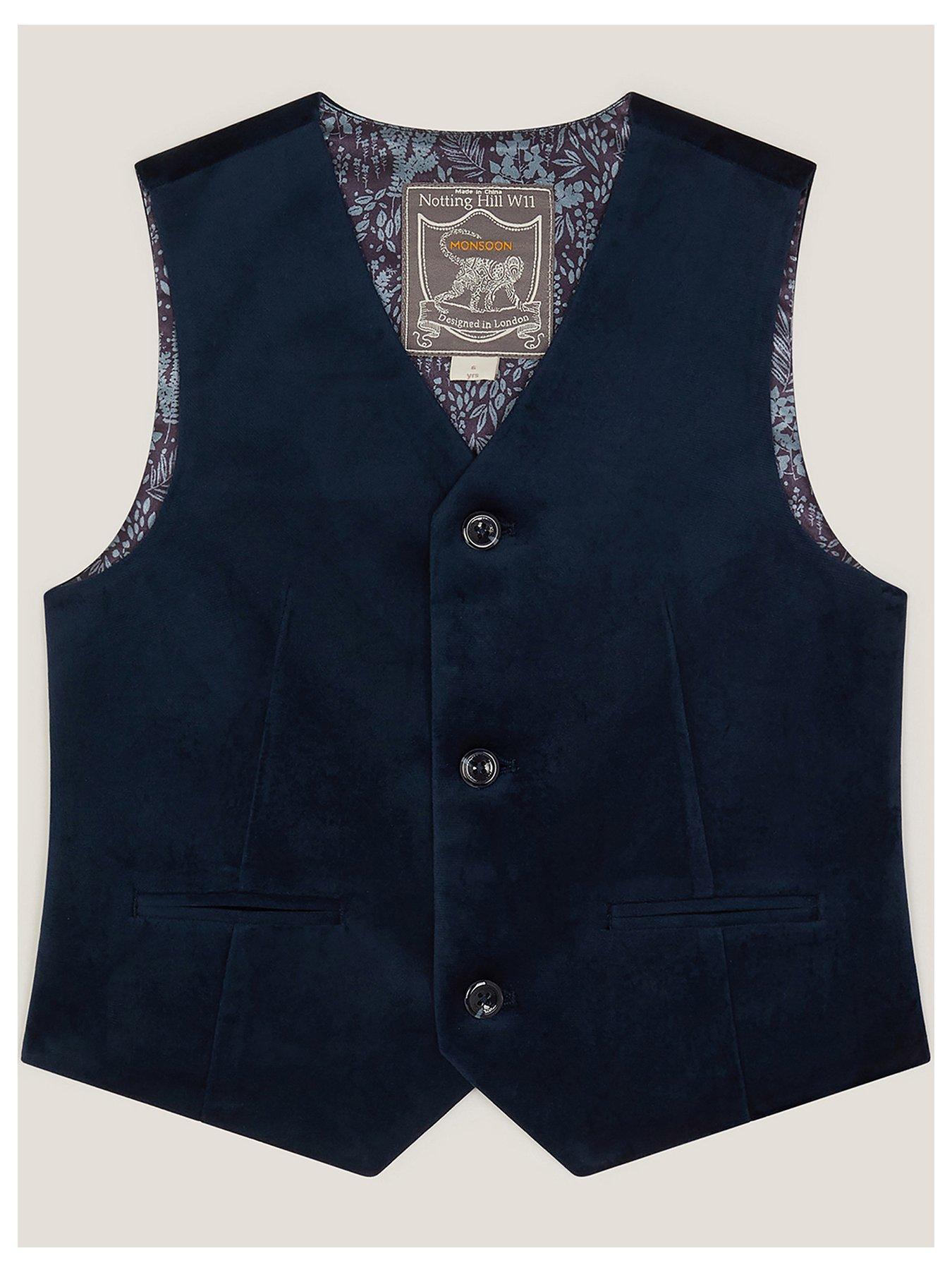 undefined Boys Velvet Waistcoat - Navy