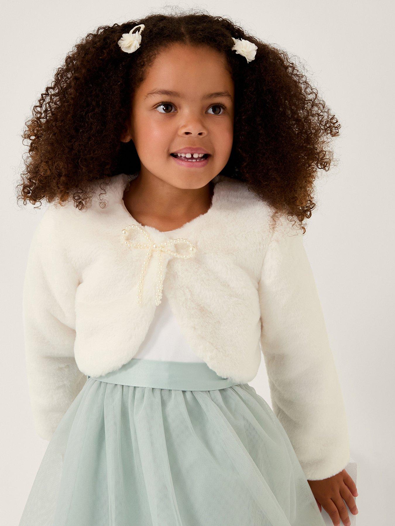 undefined Girls Marie Faux Fur Bow Shrug - Light Cream