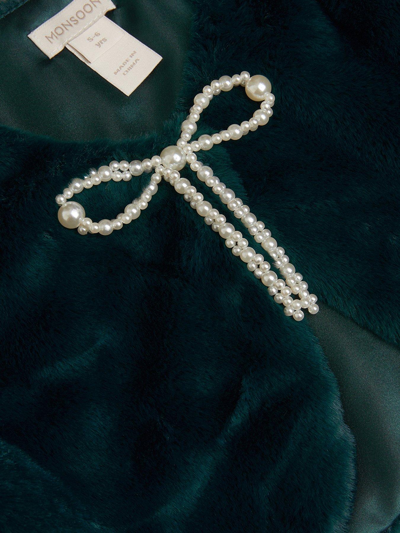 Image 4 of 4 of Monsoon Girls Marie Faux Fur Bow Shrug - Green