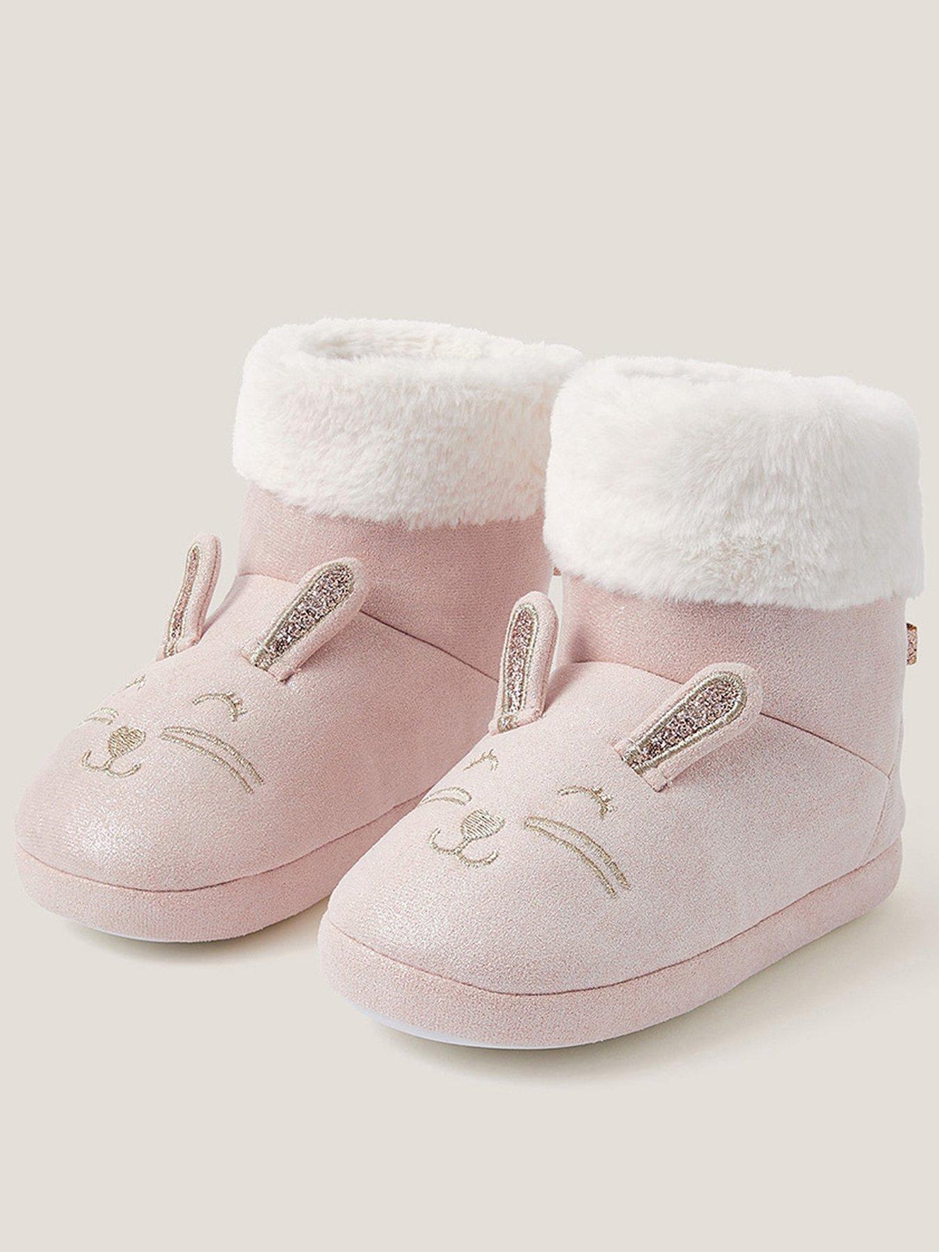 undefined Girls Shimmer Bunny Slipper Boots With Bow - Pink