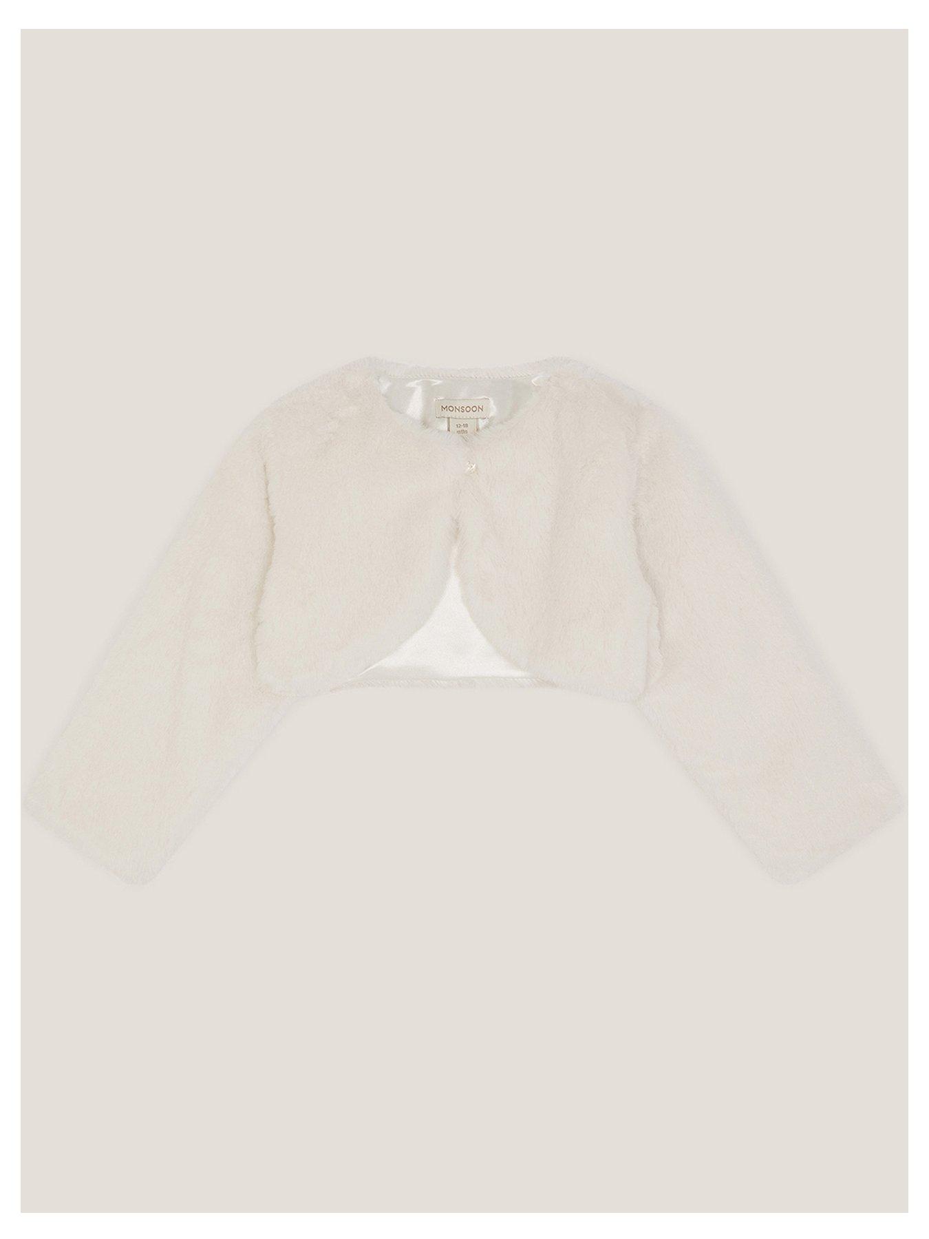 undefined Baby Girls Marie Long Sleeve Faux Fur Shrug - Light Cream