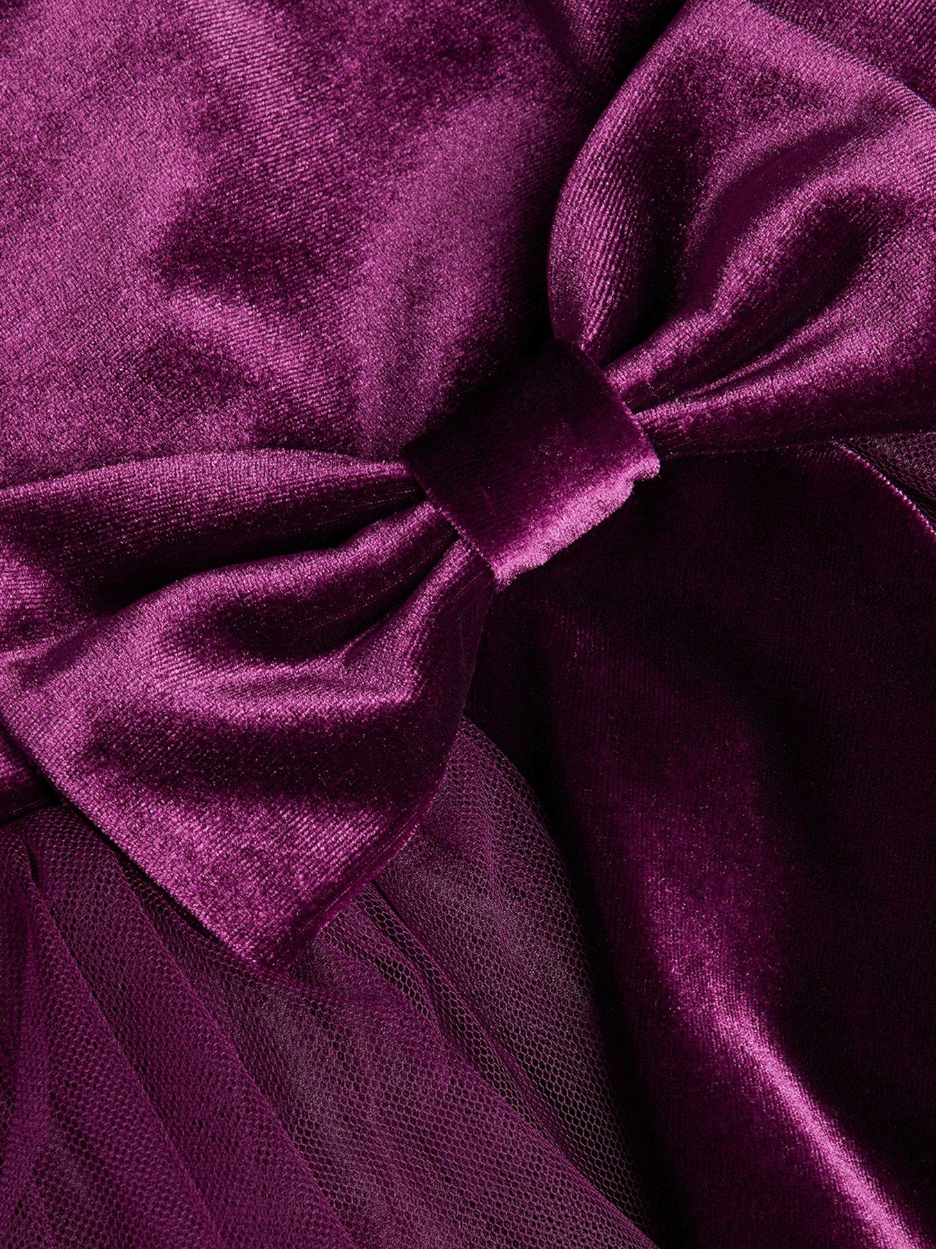 Image 4 of 4 of Monsoon Baby Girls Velvet Waterfall Bow Dress - Purple