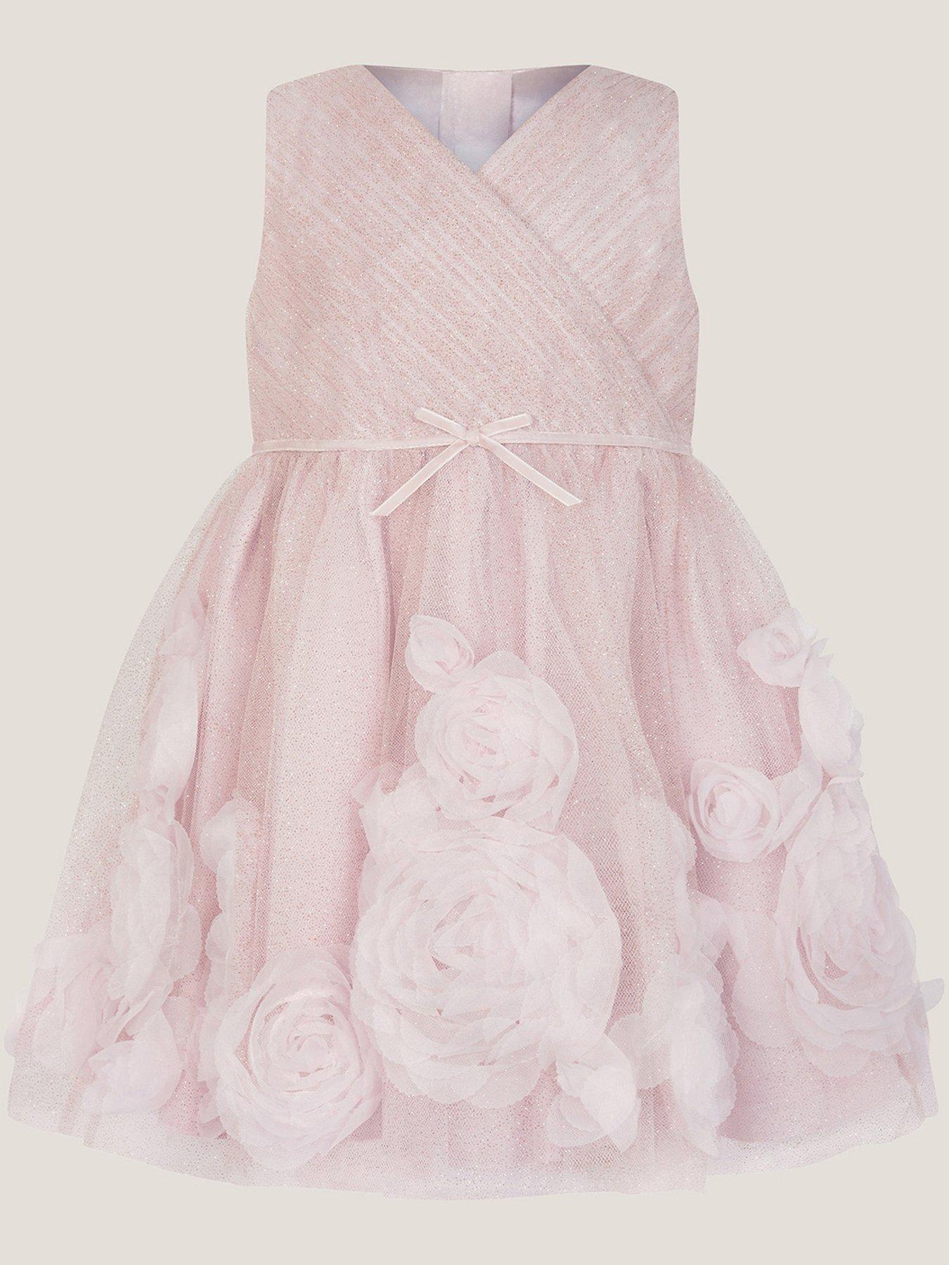 Image 2 of 4 of Monsoon Baby Girls Glinda Glitter 3d Roses Dress - Light Pink