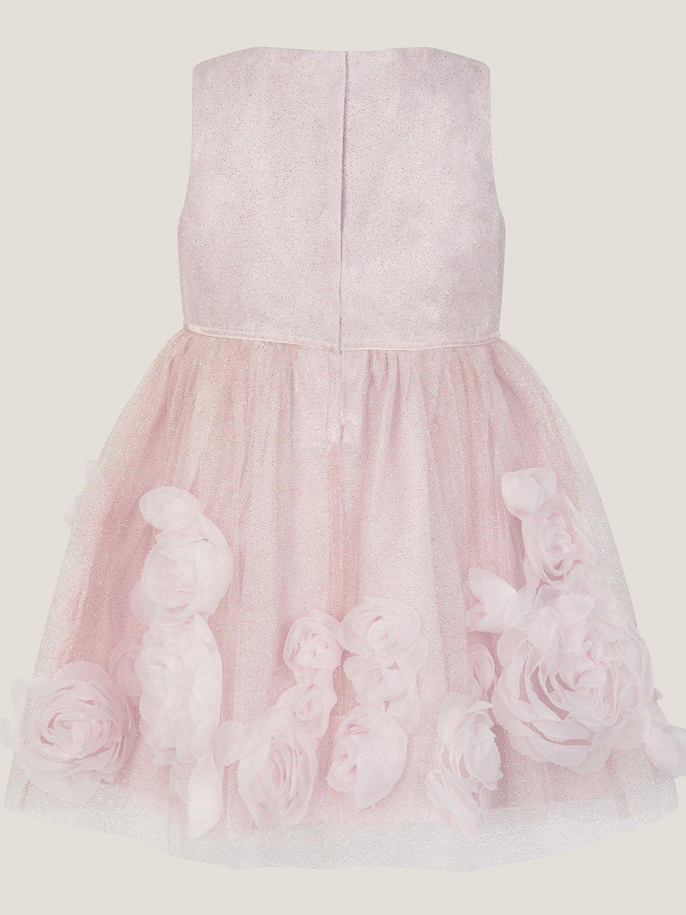Image 3 of 4 of Monsoon Baby Girls Glinda Glitter 3d Roses Dress - Light Pink