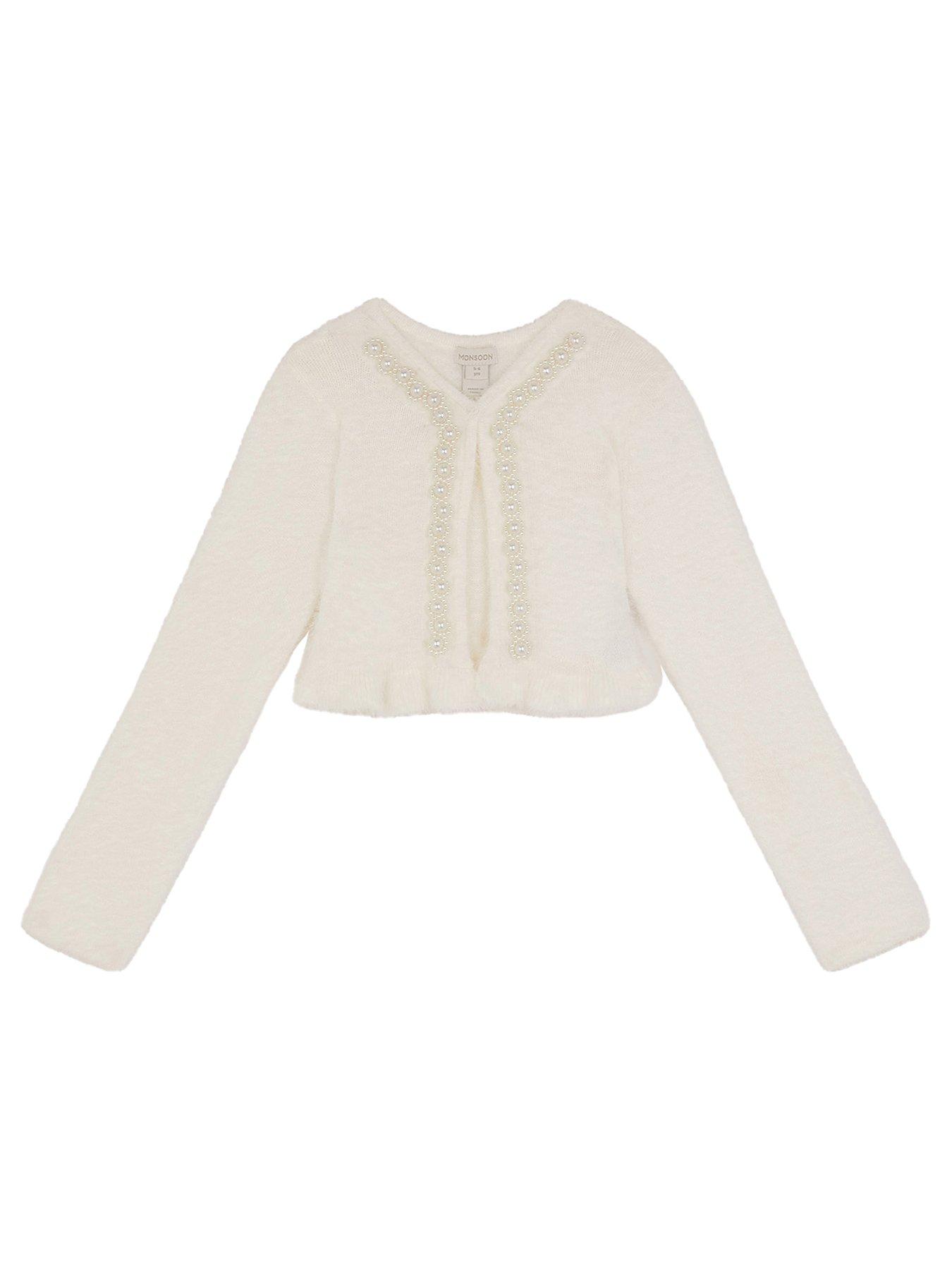 Monsoon Girls Pearl Fluffy Cardigan White Littlewoods