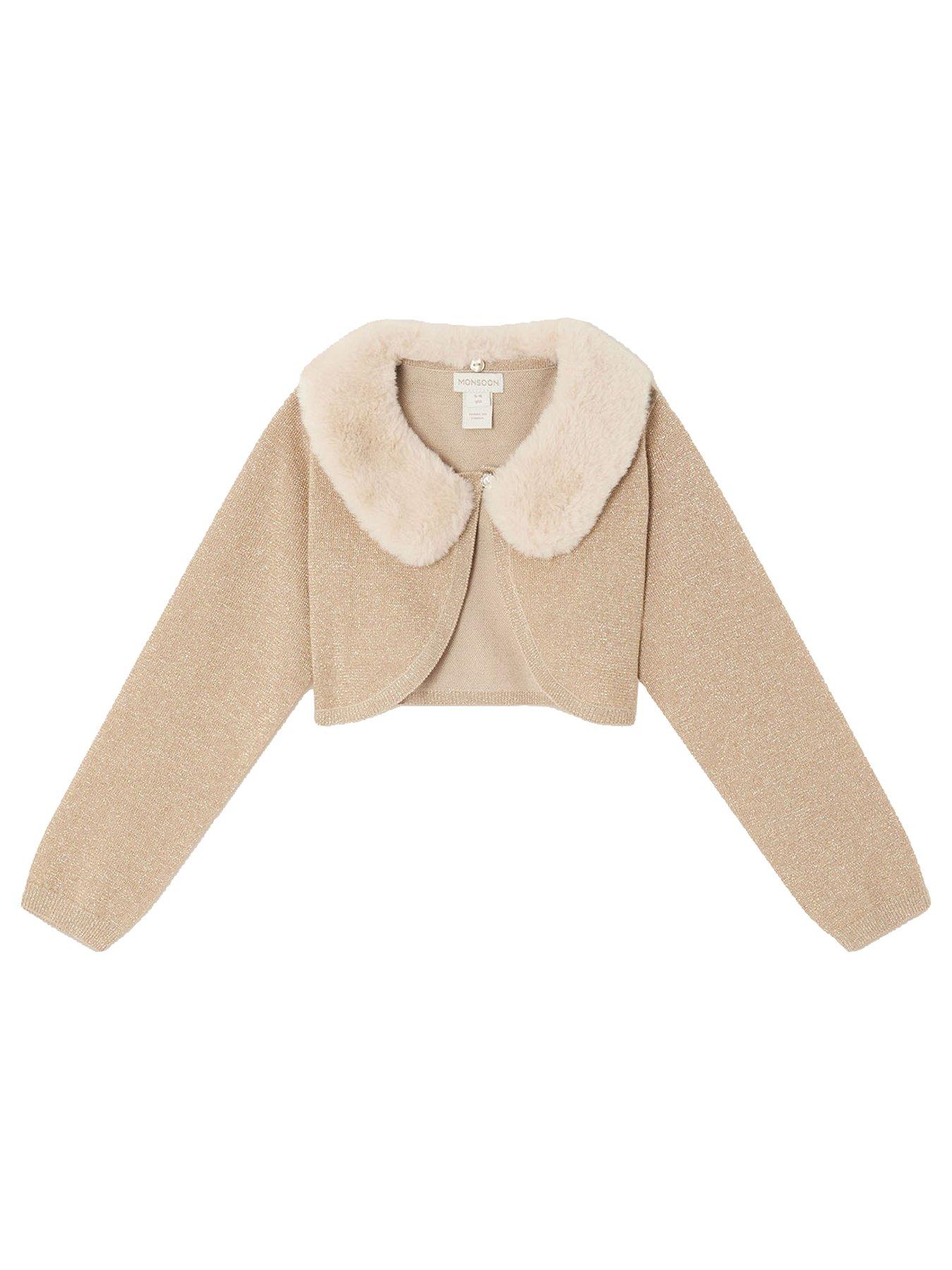undefined Girls Fluffy Detachable Cardigan - Gold