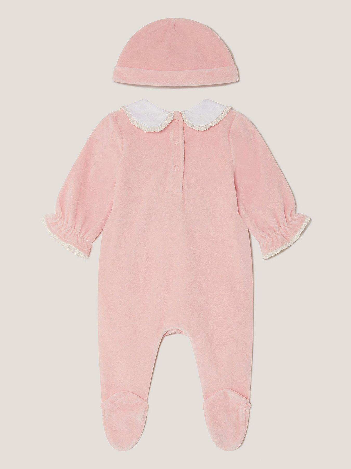  image of monsoon-baby-girls-felicity-fawn-sleepsuit-amp-hat-set-pink