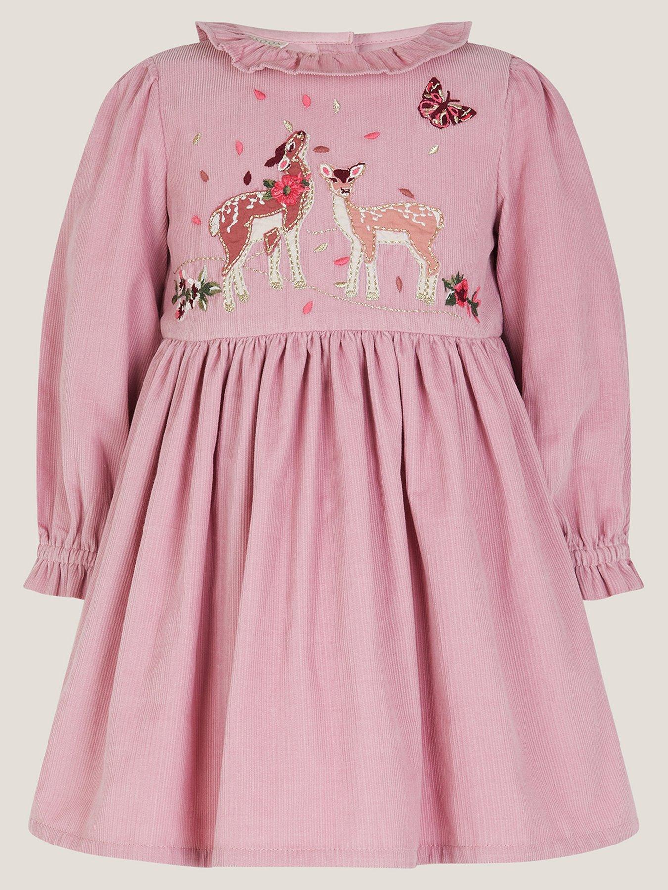 Image 1 of 3 of Monsoon Baby Girls Felicity Cord Applique Dress - Pink