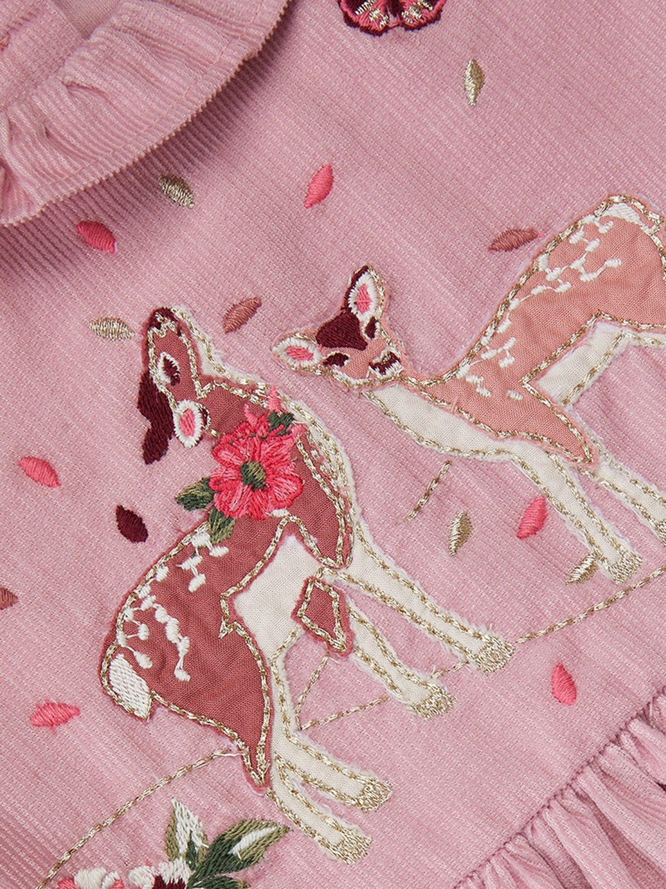Image 3 of 3 of Monsoon Baby Girls Felicity Cord Applique Dress - Pink