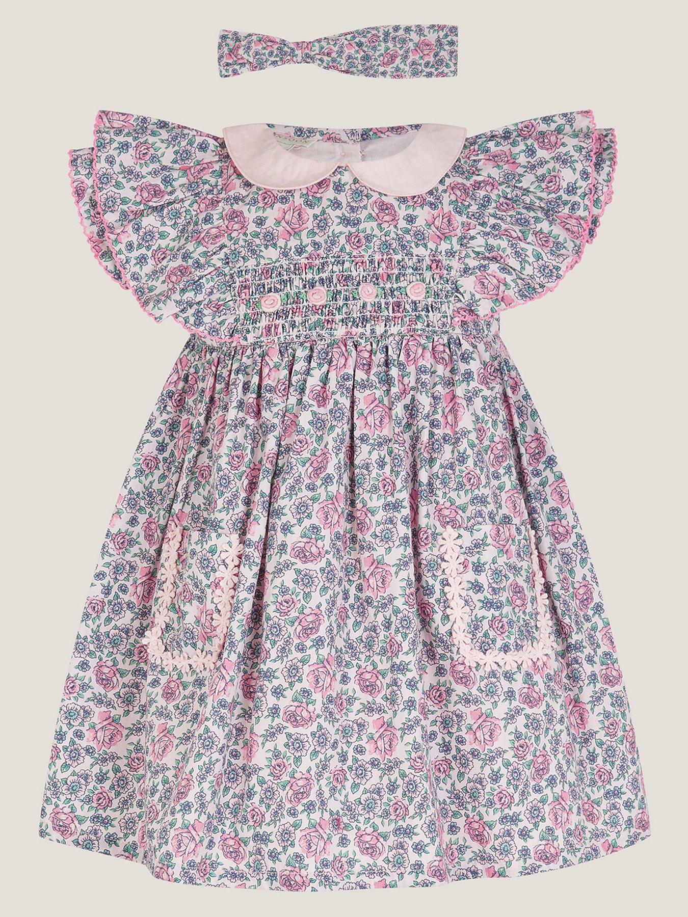 Image 1 of 3 of Monsoon Baby Girls Savannah Dress And Headband - Pink