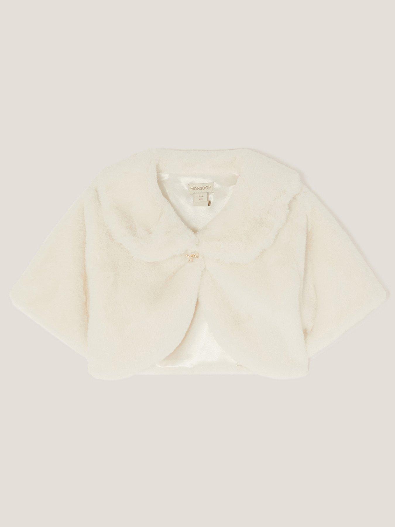 Image 1 of 3 of Monsoon Girls Collar Faux Fur Shrug - Light Cream