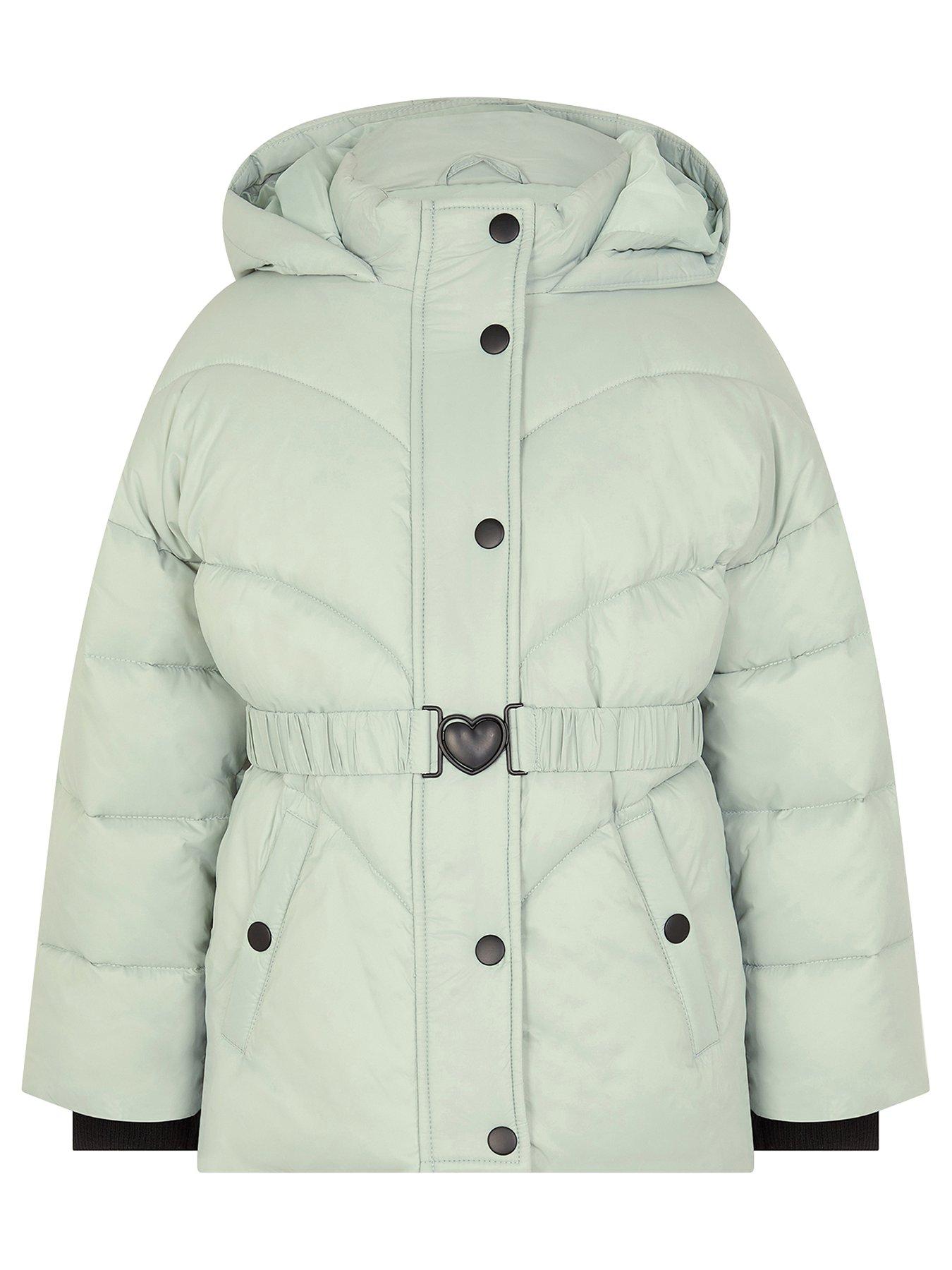 Image 2 of 4 of Monsoon Girls Short Belted Padded Coat - Light Green