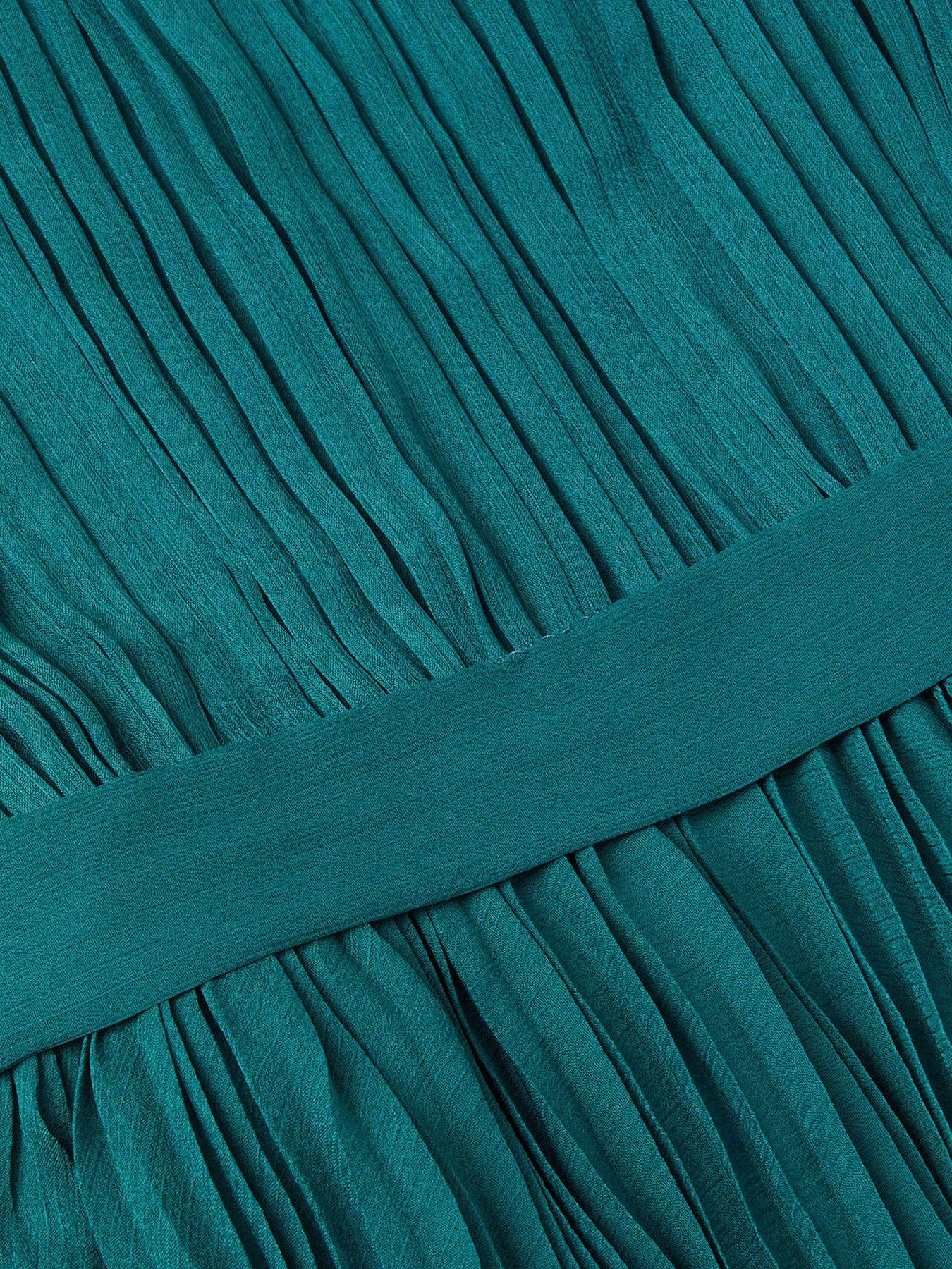 Image 4 of 4 of Monsoon Girls Alicia Pleated Velvet Bow Dress - Green