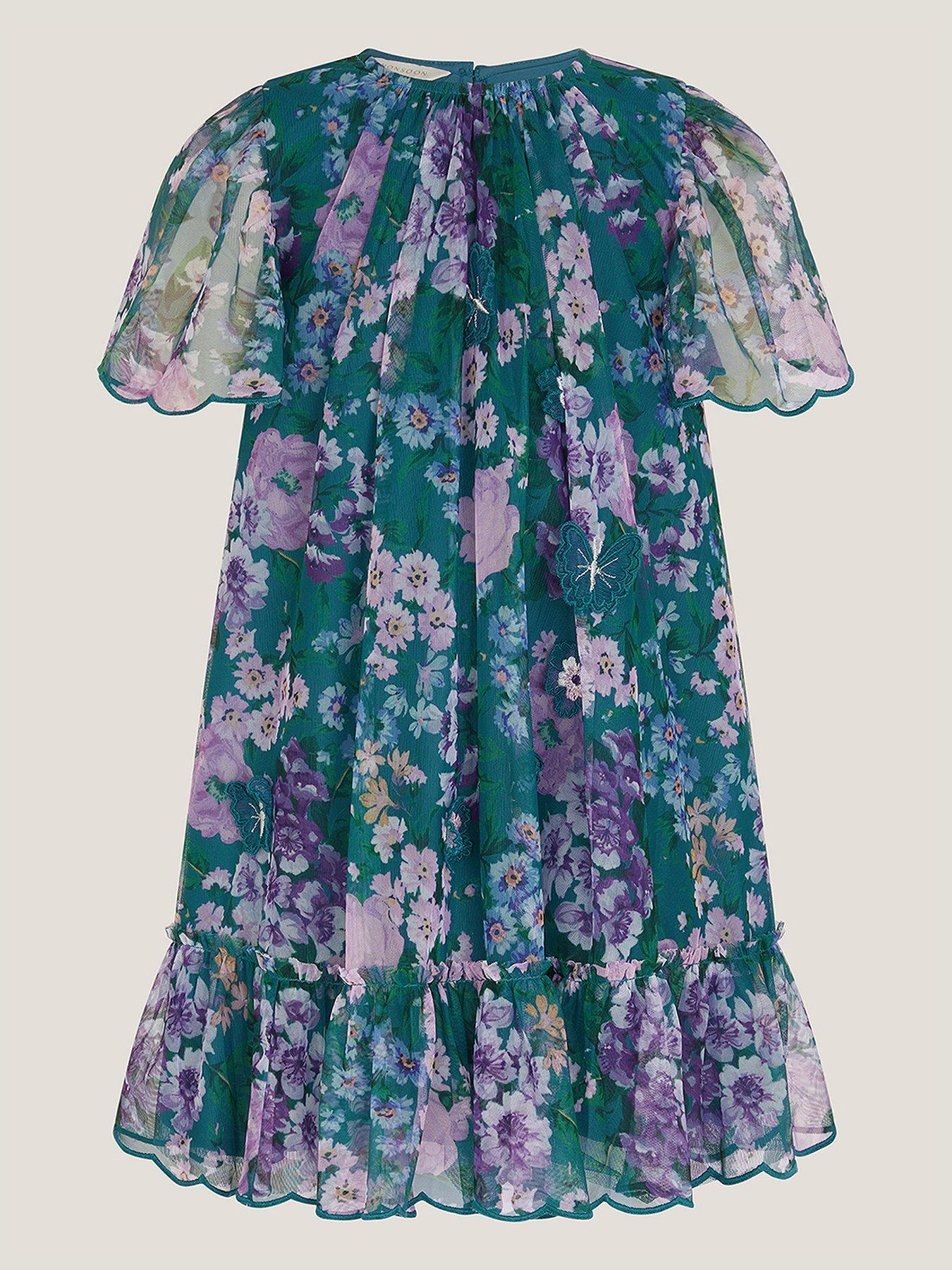 Image 2 of 4 of Monsoon Girls Wildflower Tulle Swing Dress - Green