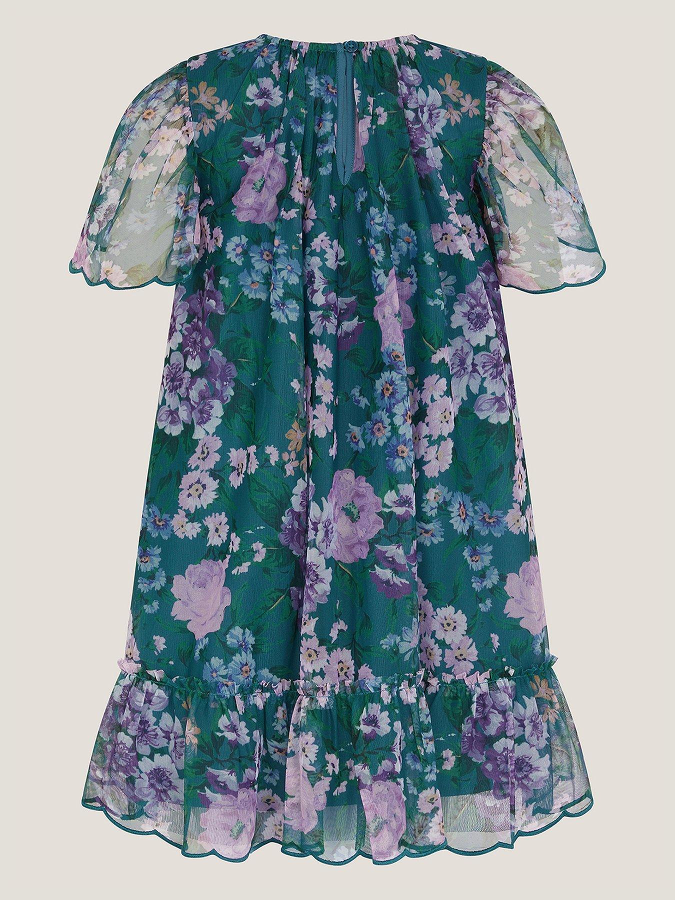 Image 3 of 4 of Monsoon Girls Wildflower Tulle Swing Dress - Green
