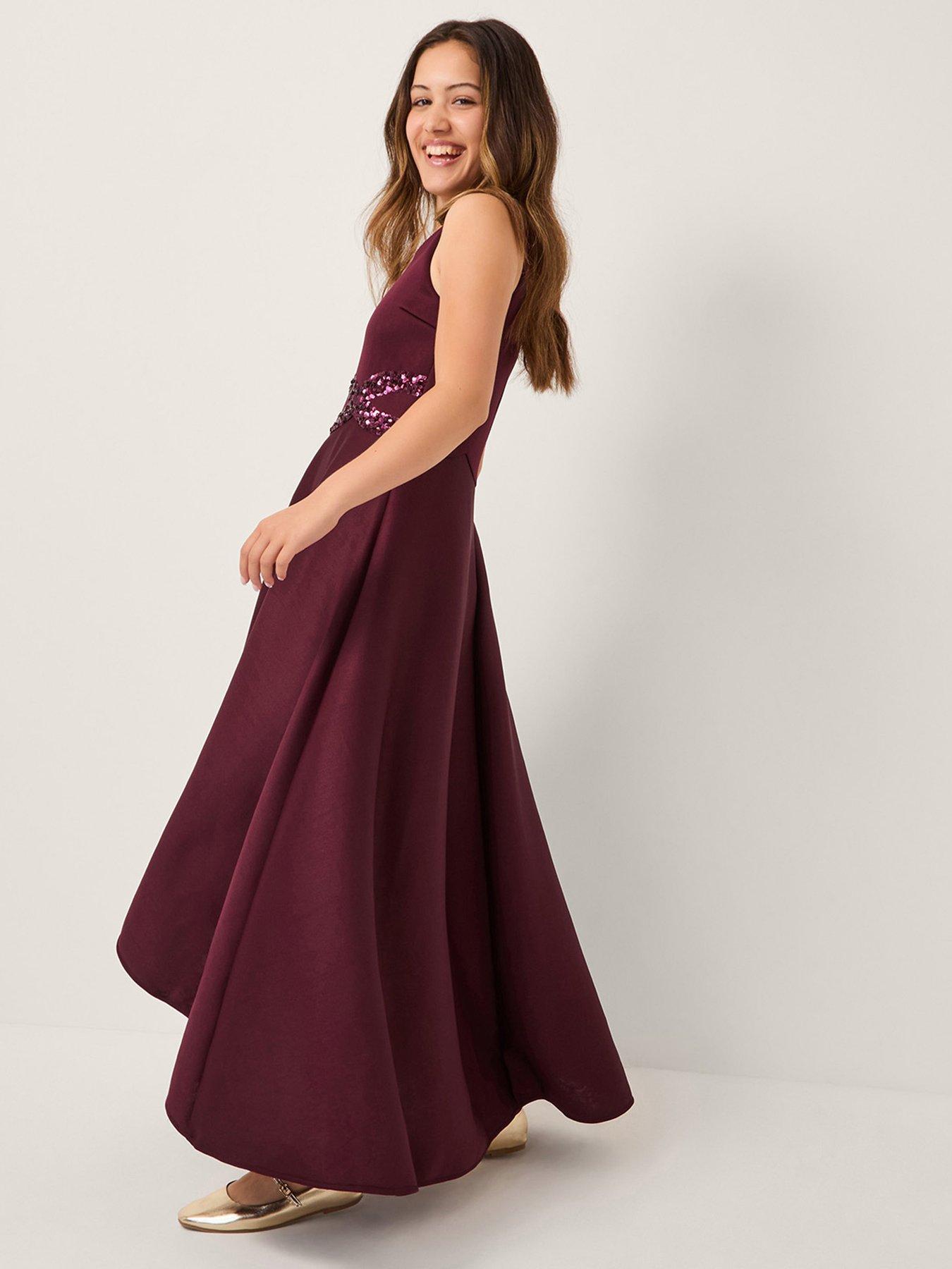 undefined Girls Grecian Sequin Detail Scuba Dress - Dark Red