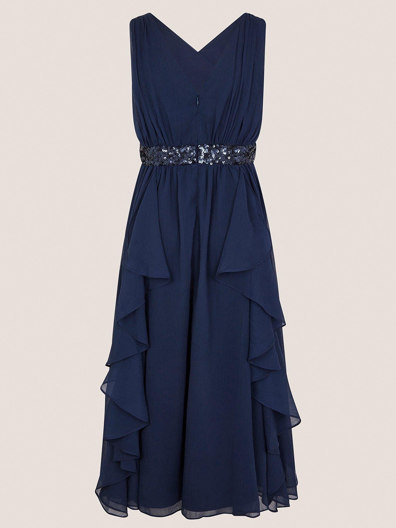 Image 2 of 4 of Monsoon Girls Clemmie Sequin Chiffon Dress - Navy
