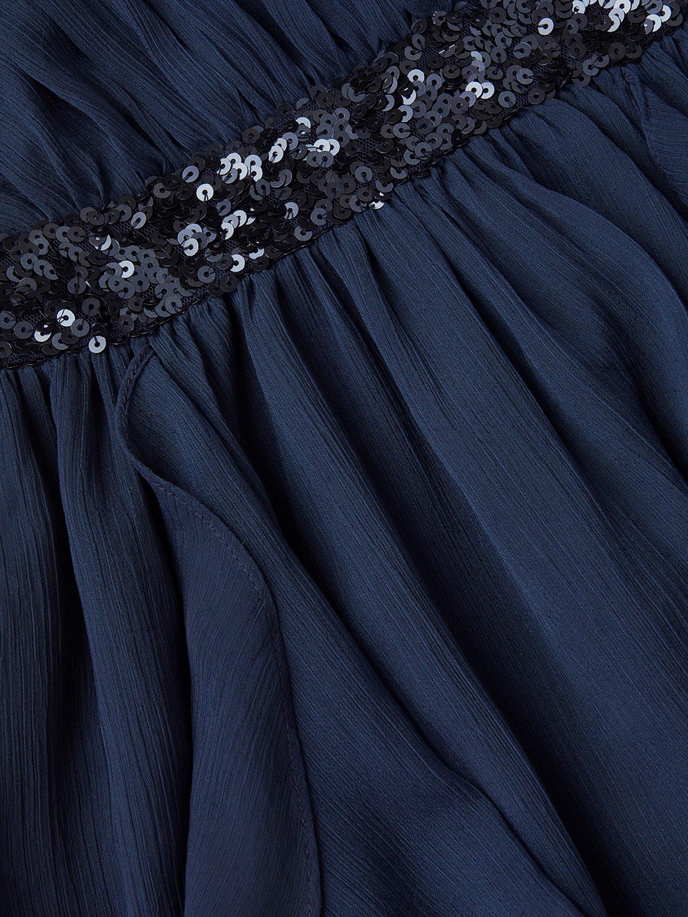 Image 4 of 4 of Monsoon Girls Clemmie Sequin Chiffon Dress - Navy