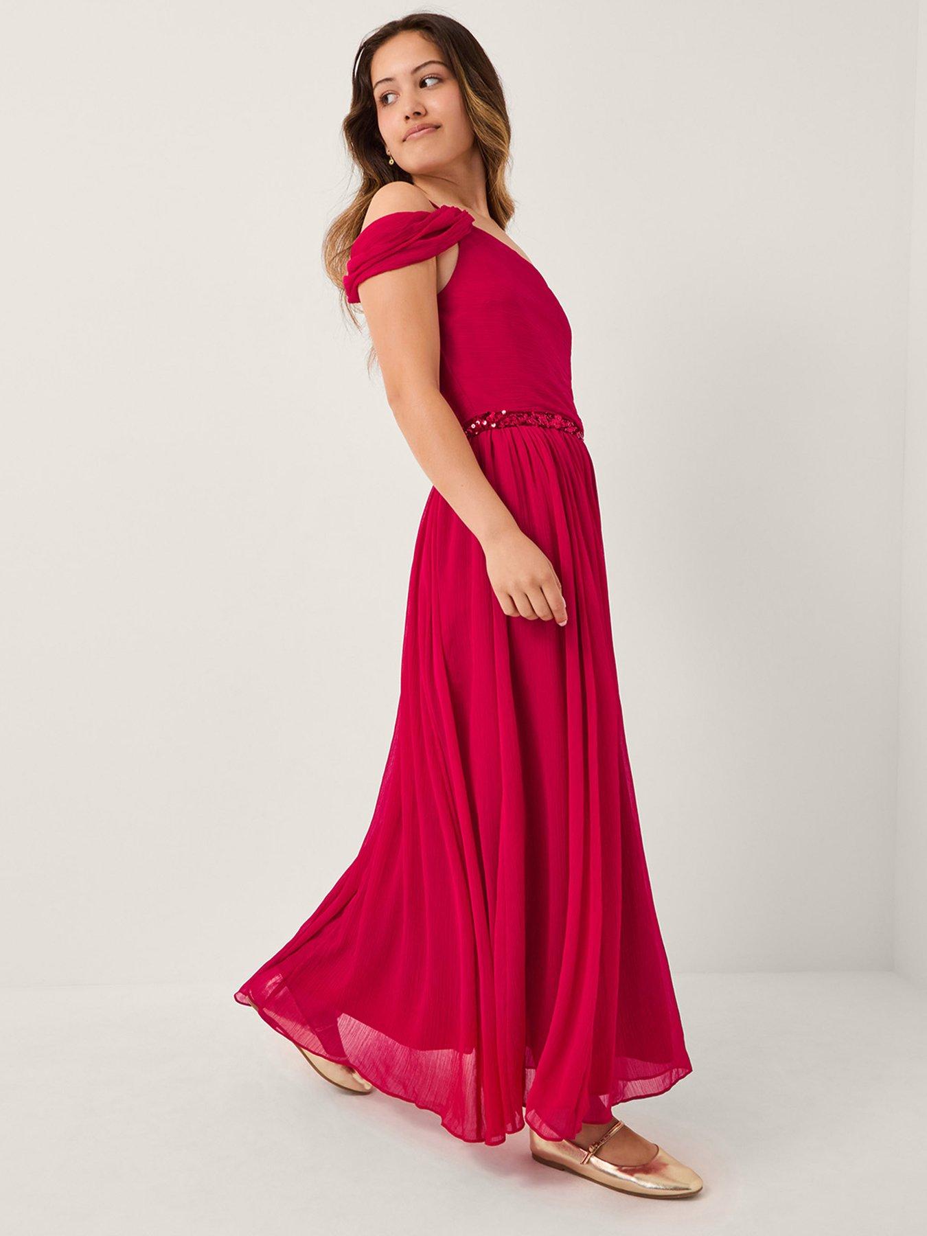 Image 1 of 4 of Monsoon Girls Sequin One Shoulder Texas Dress - Red