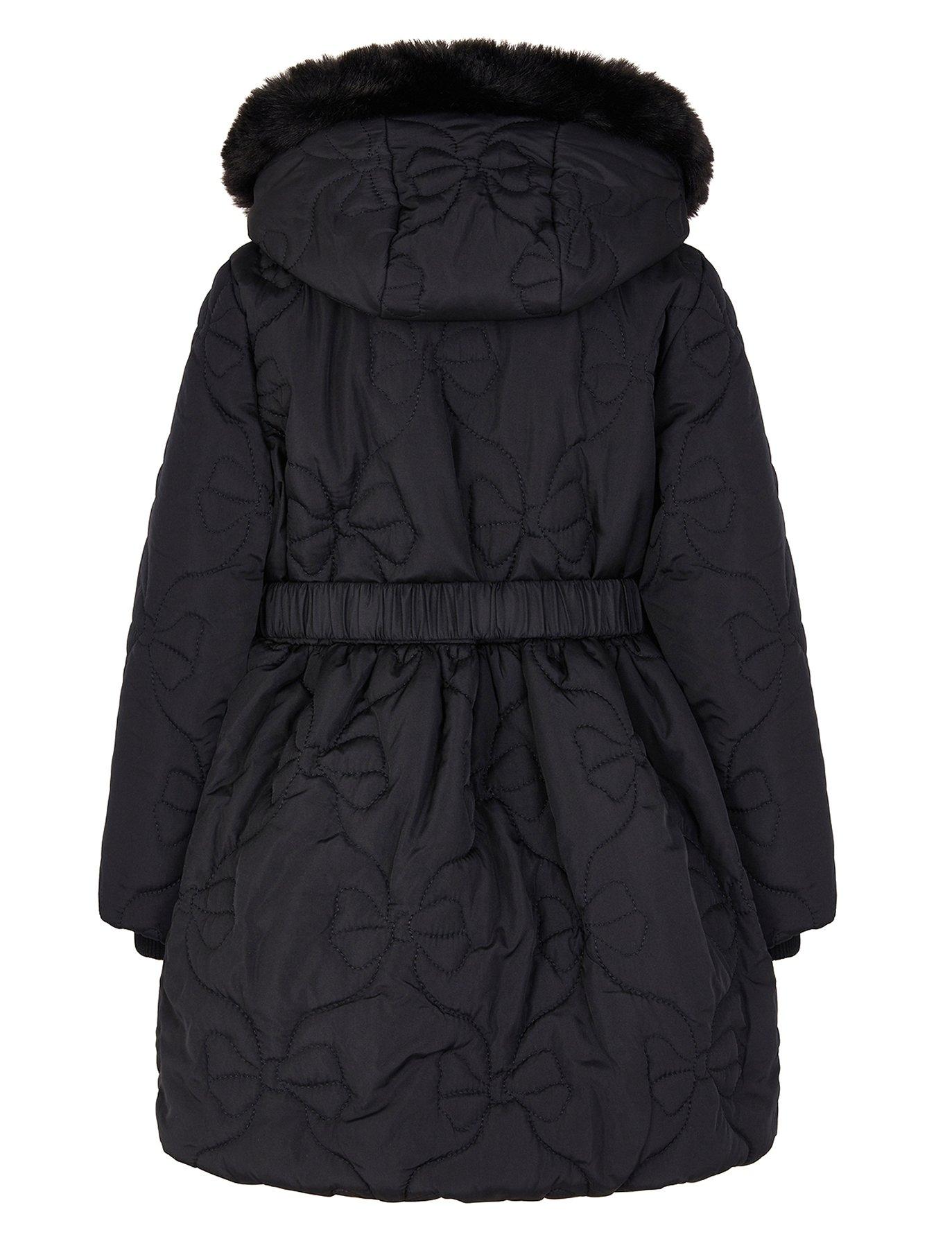 Image 3 of 4 of Monsoon Girls Bow Waisted Quilted Coat - Black