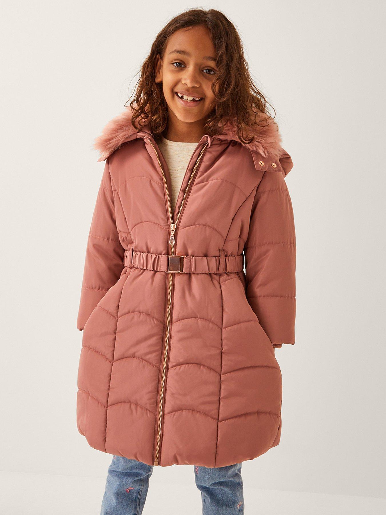 undefined Girls Scallop Edge Belt Coat - Pink
