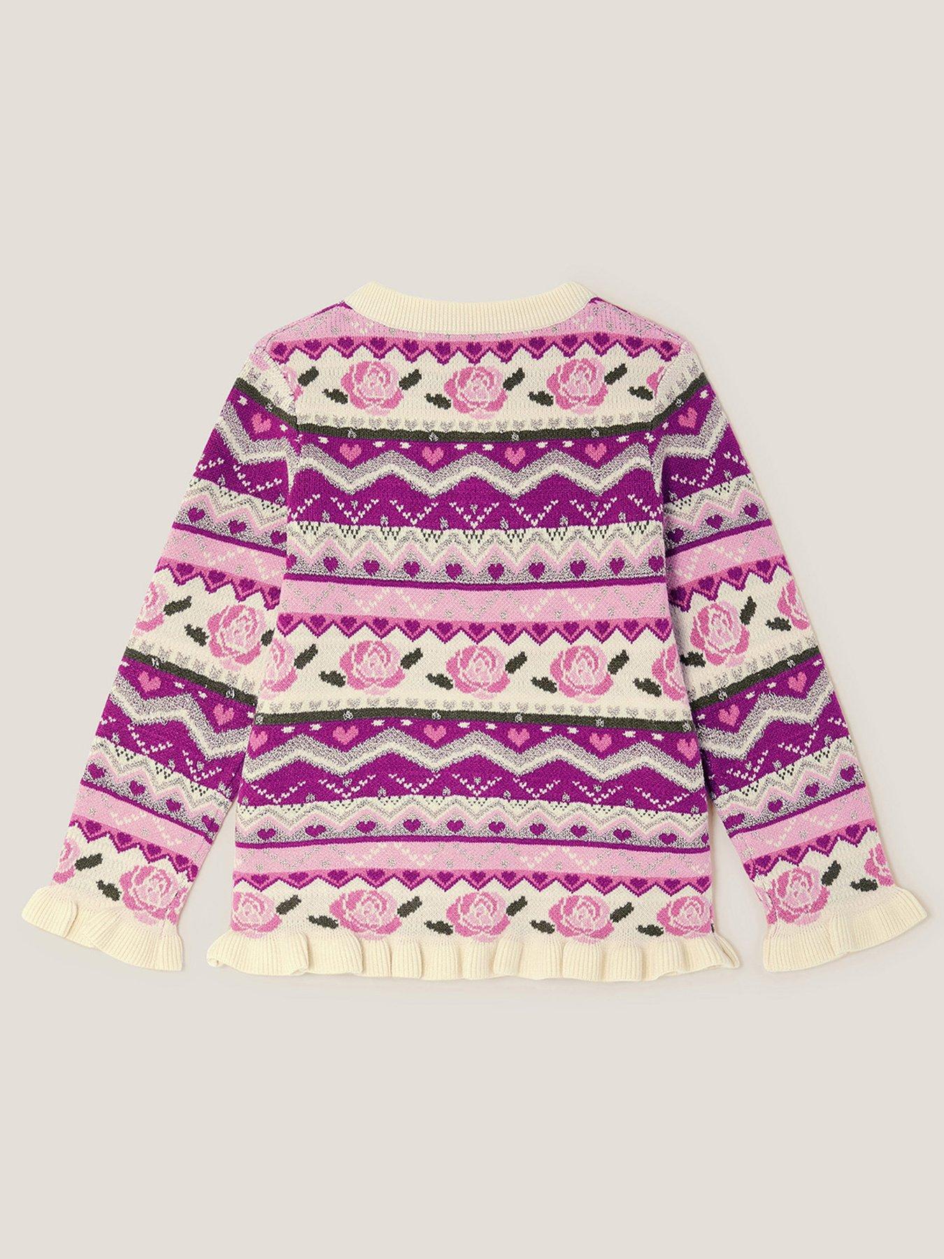 Image 2 of 4 of Monsoon Girls Rose All Over Edge Knitted Cardigan - Pink