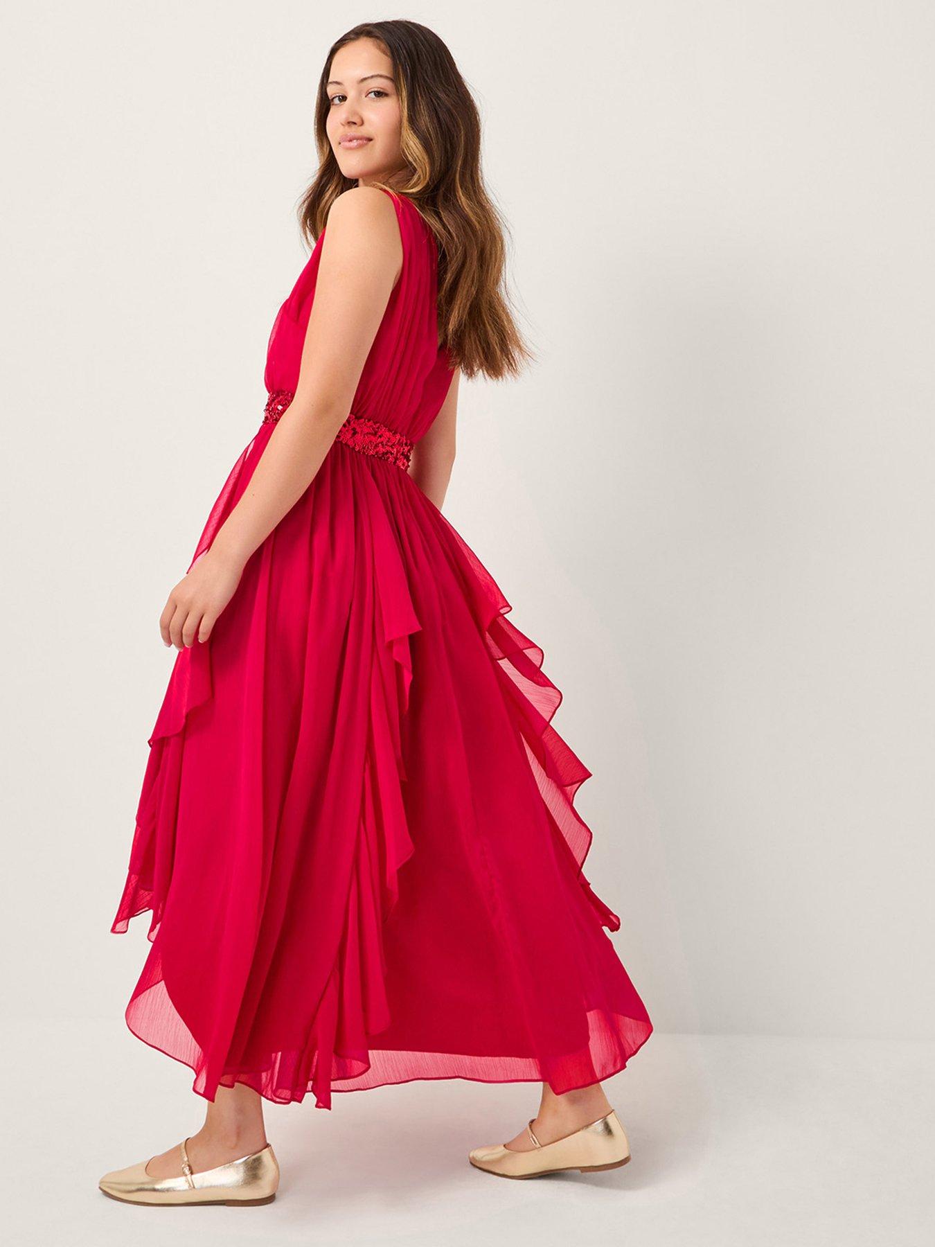 Monsoon Girls Clemmie Sequin Chiffon Dress - Red