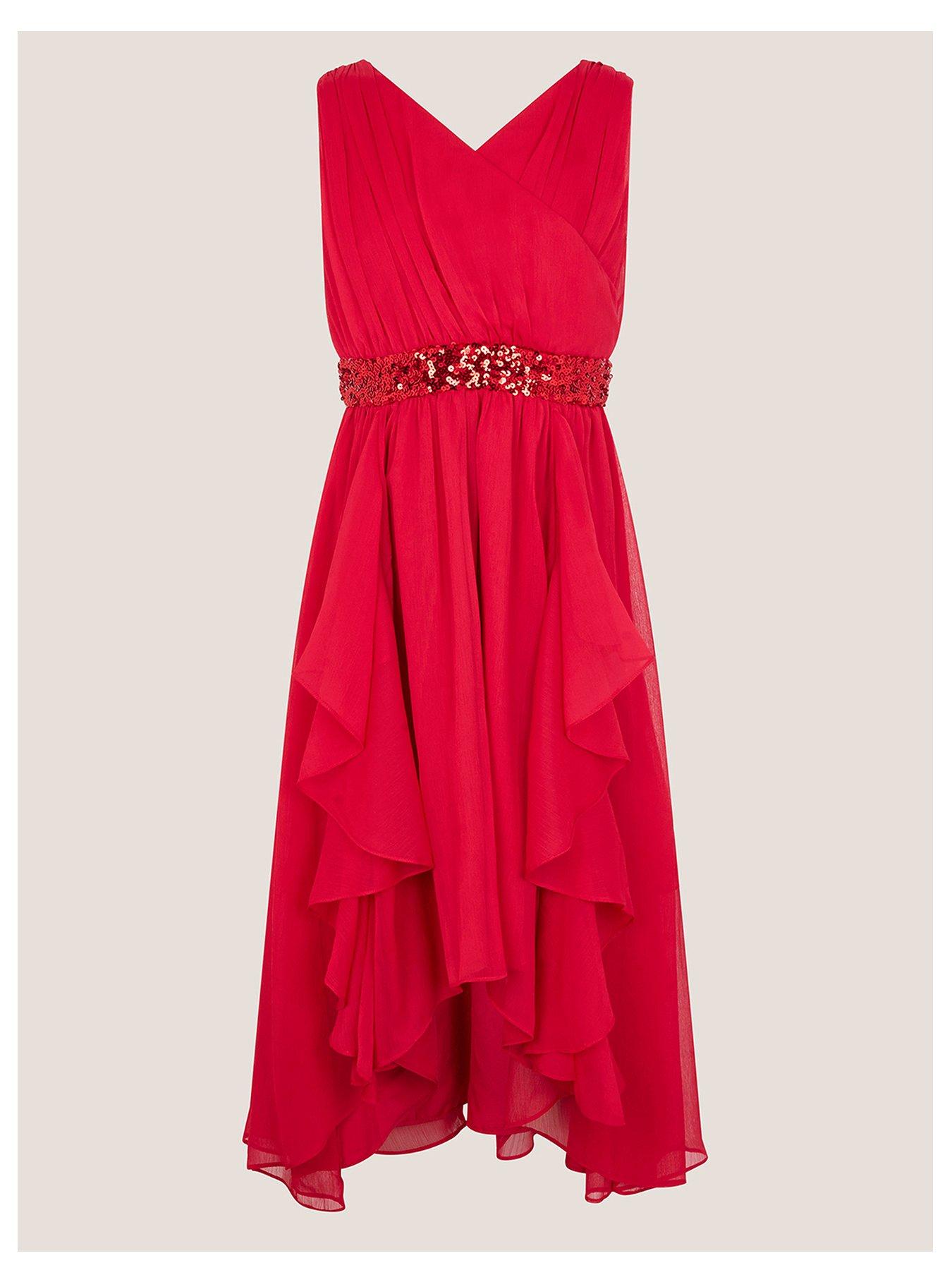 Image 2 of 4 of Monsoon Girls Clemmie Sequin Chiffon Dress - Red