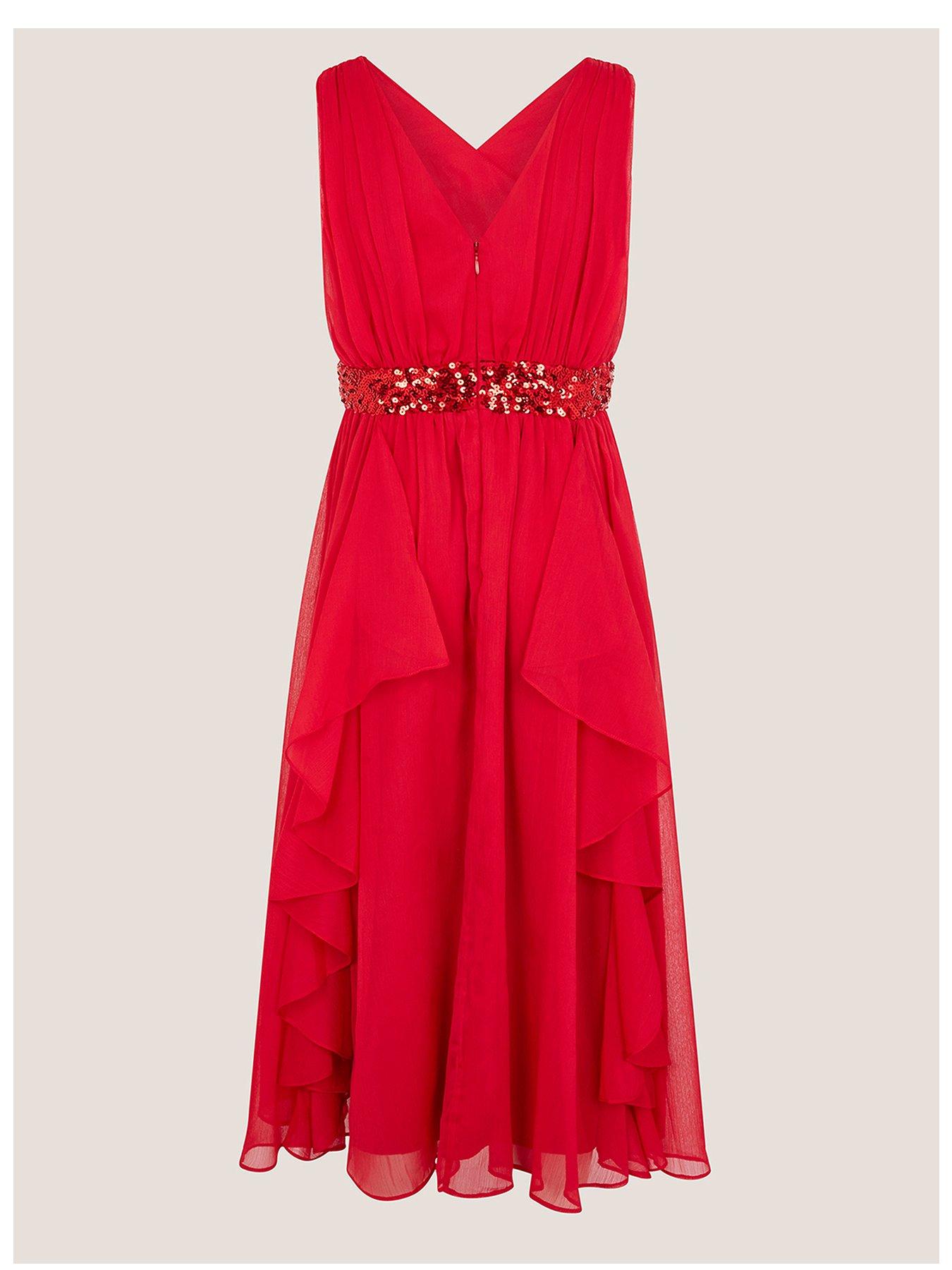 Image 3 of 4 of Monsoon Girls Clemmie Sequin Chiffon Dress - Red