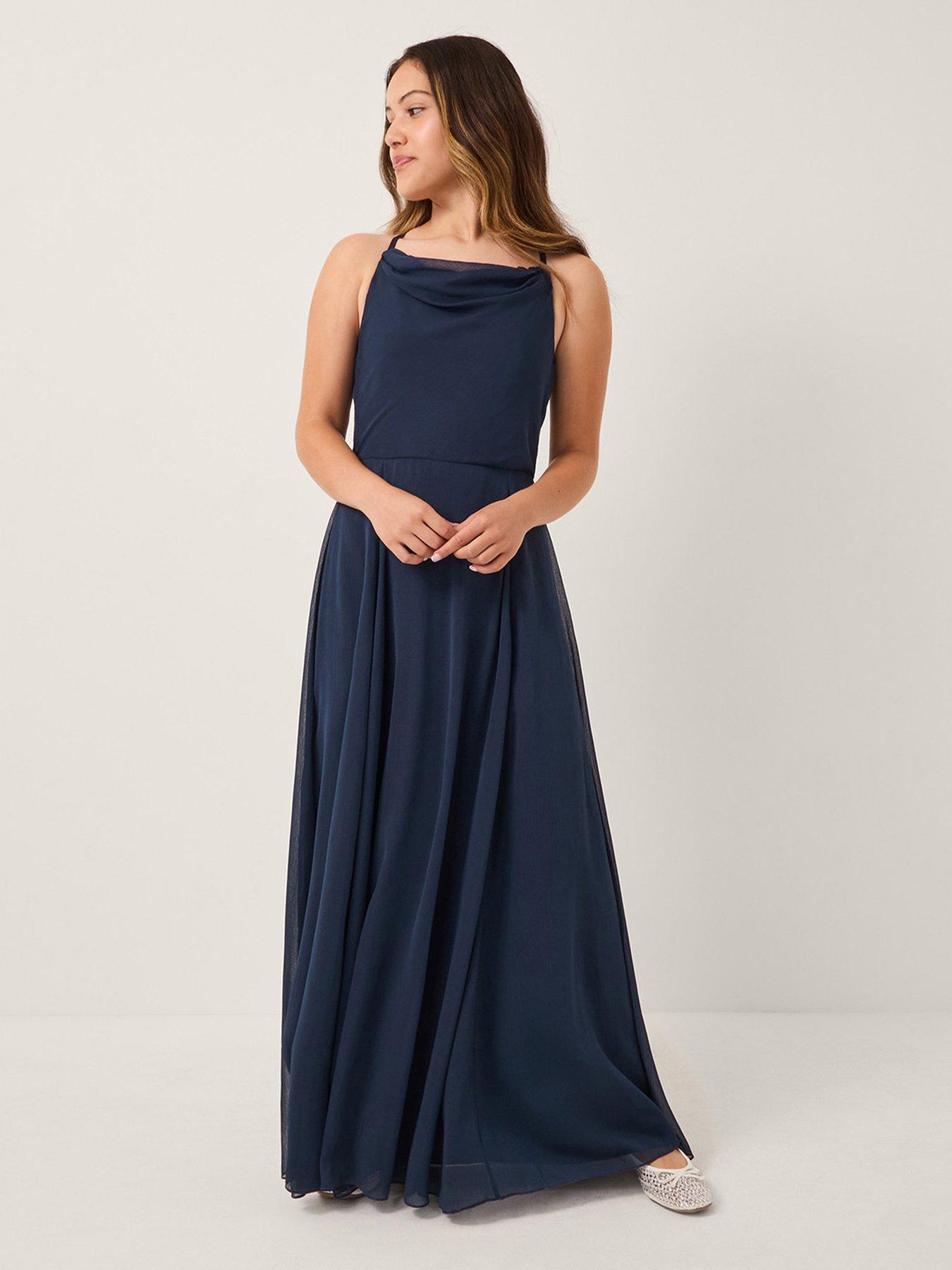 undefined Girls Cowl Neck Maxi Dress - Navy