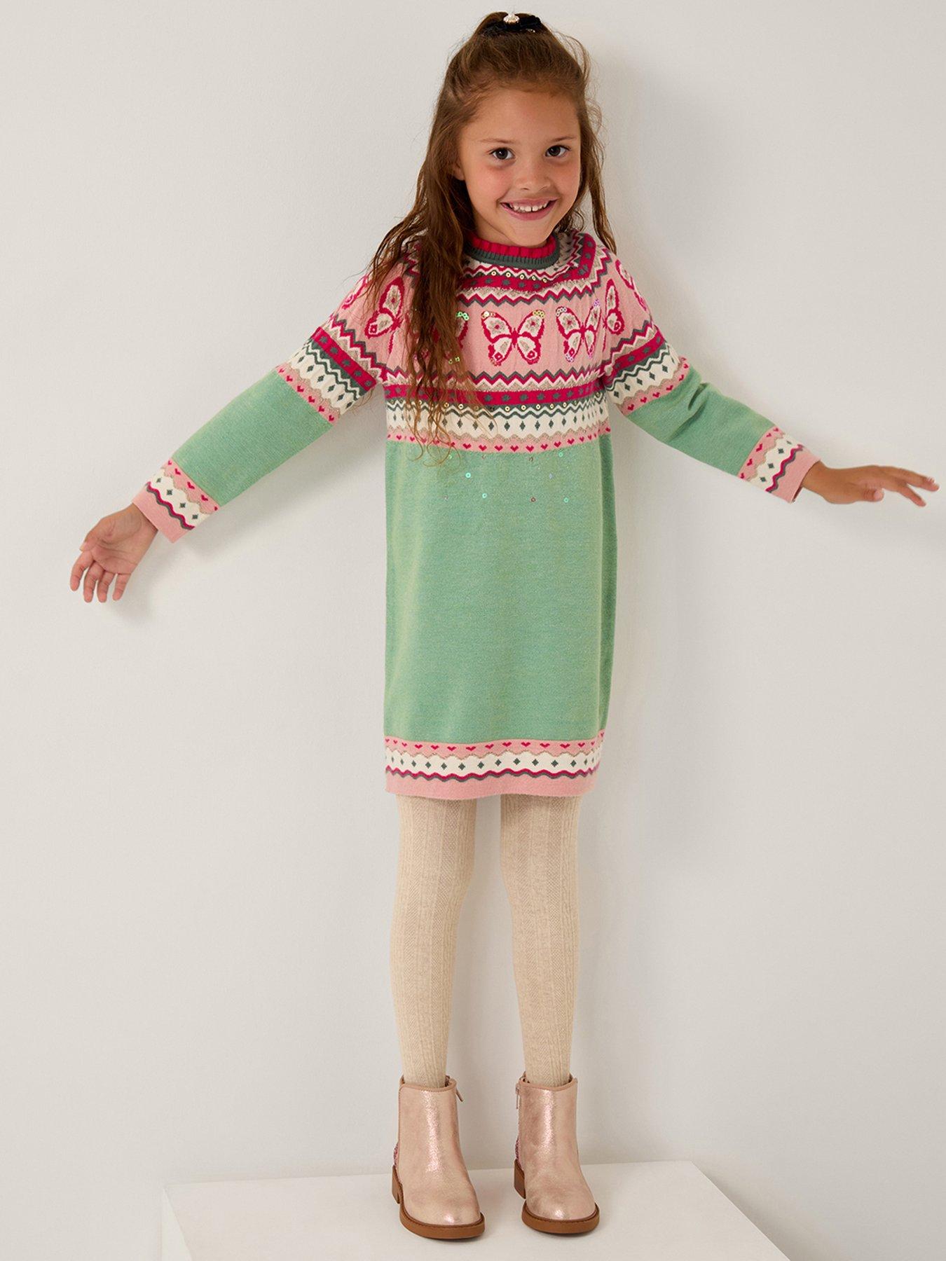 Monsoon Girls Butterfly Knitted Dress Green Littlewoods