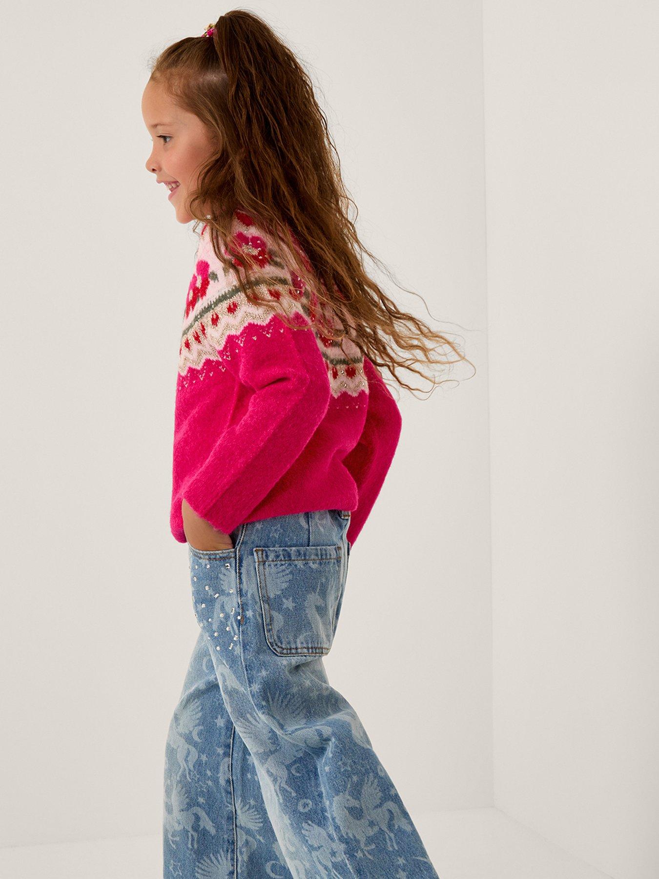 Image 1 of 4 of Monsoon Girls Rose Heatseal Knitted Jumper - Pink