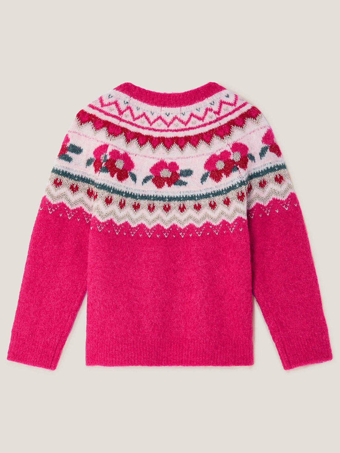 Image 2 of 4 of Monsoon Girls Rose Heatseal Knitted Jumper - Pink