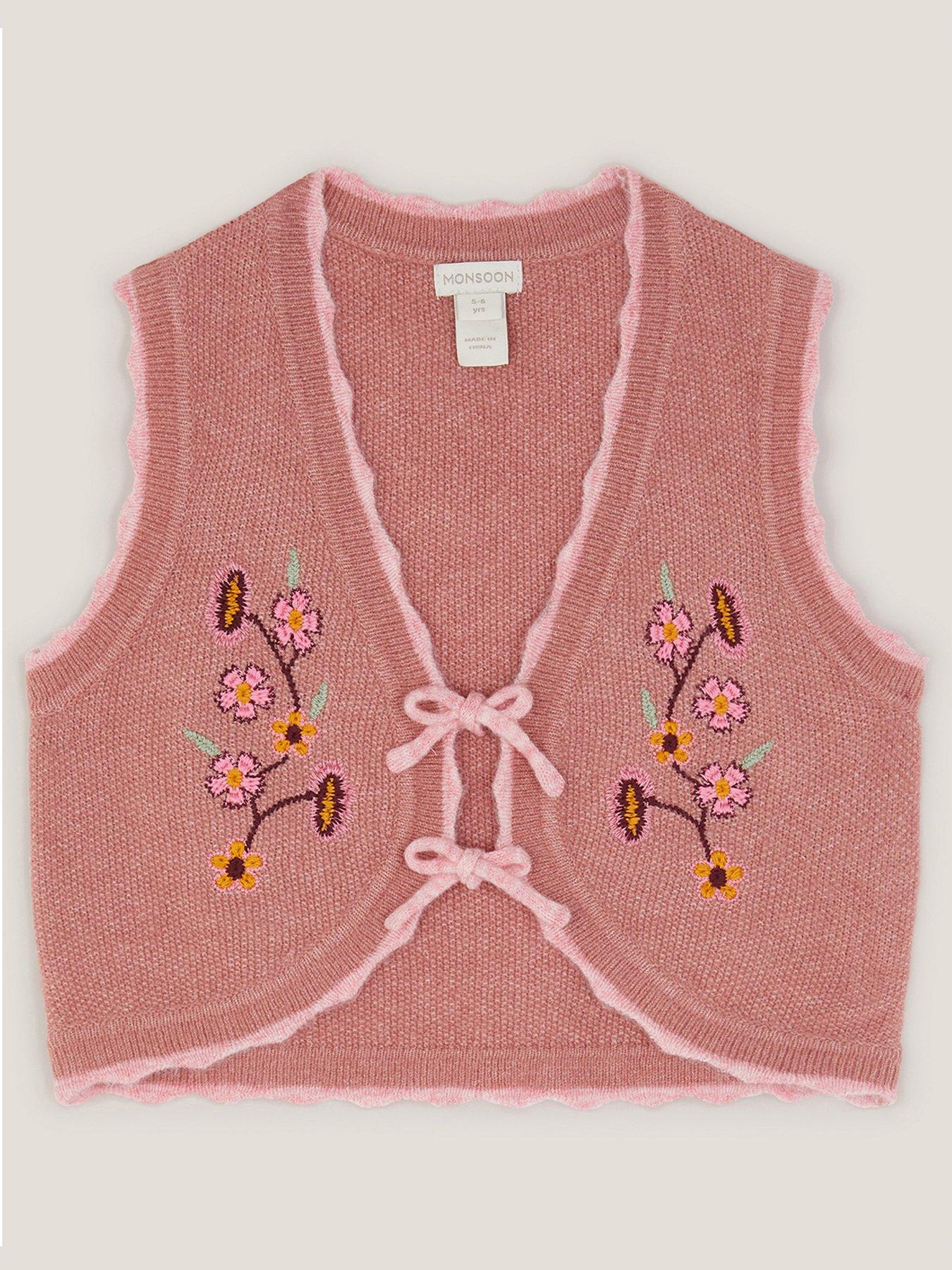 undefined Girls Rose Embroidered Waistcoat - Pink