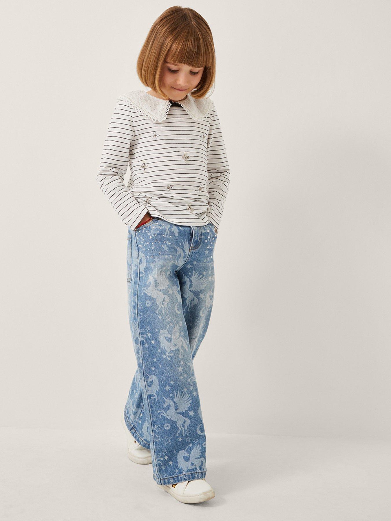 Image 1 of 4 of Monsoon Girls Collar Stripe Long Sleeve Tshirt - Light Cream
