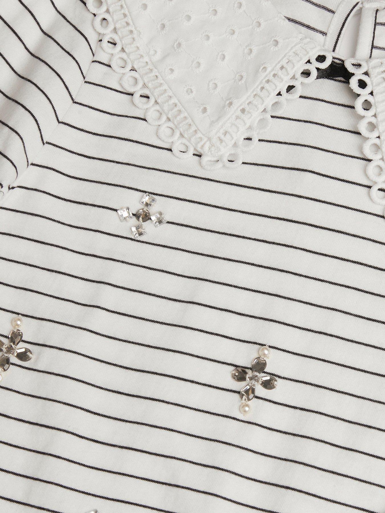 Image 4 of 4 of Monsoon Girls Collar Stripe Long Sleeve Tshirt - Light Cream