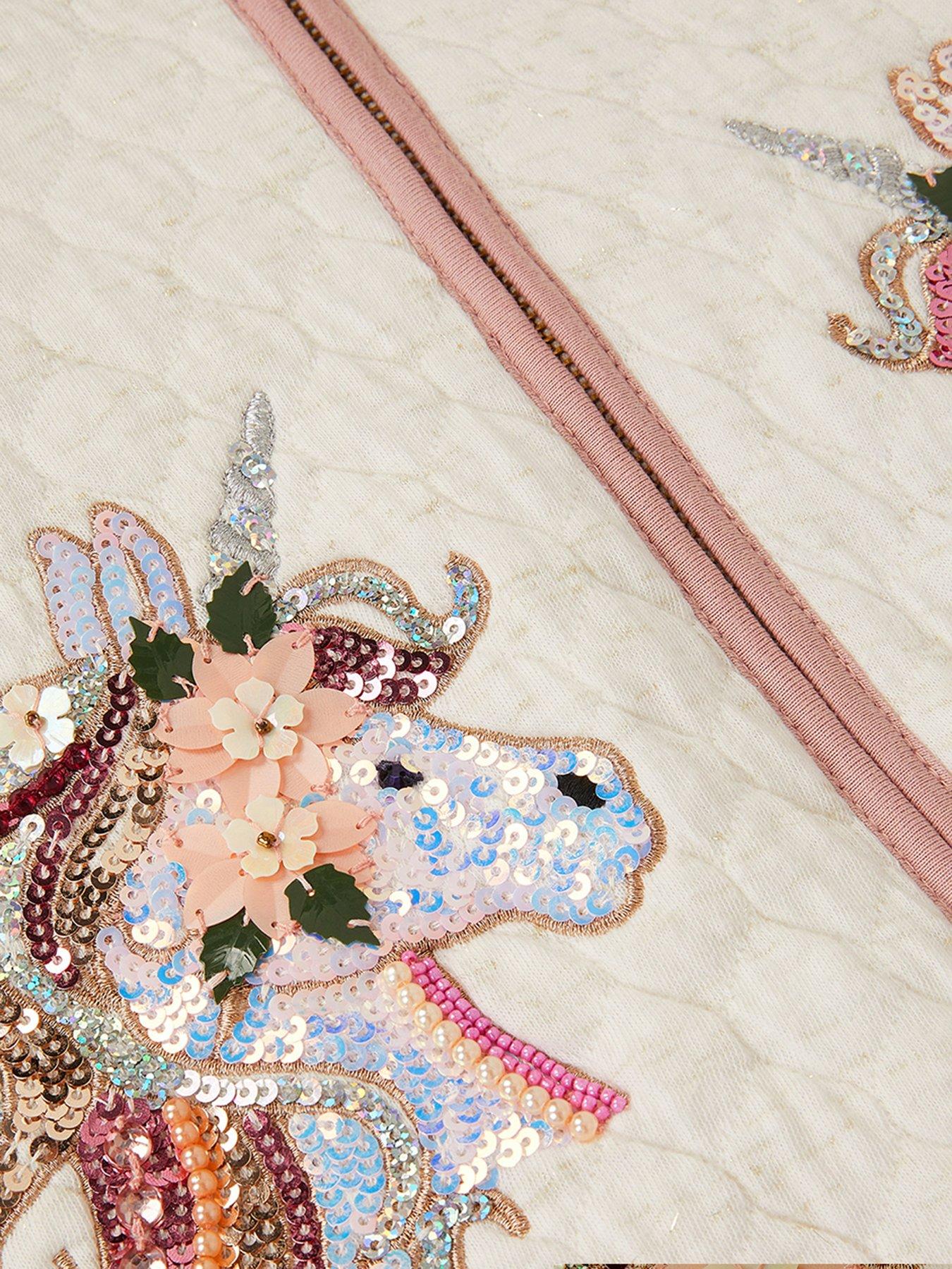 Image 4 of 4 of Monsoon Girls Unicorn Embroidered Bomber Jacket - Light Cream